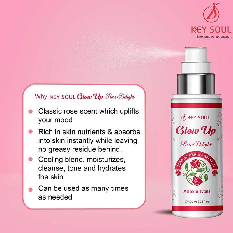 Key Soul Glow Up Rose Water Delight 100ml - Pack of 3 | Hydrating Facial Mist for Dry Skin, Makeup Setting Spray & Refreshing Toner | Perfect for Skincare Routine, Spa Days & On-the-Go Refreshment
