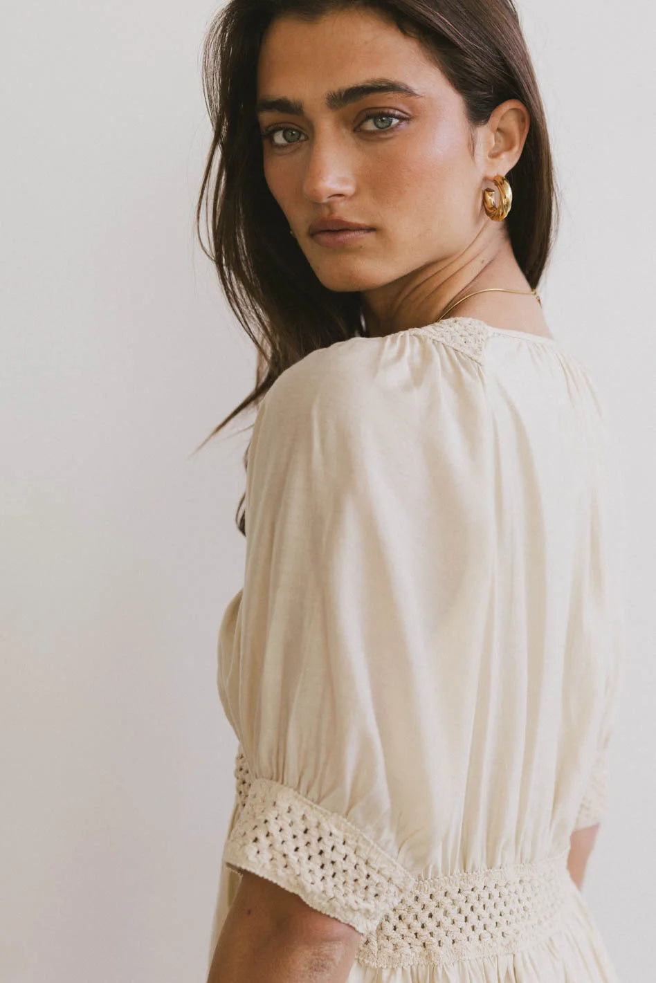 Lorna Mini Dress in Natural - Women's Flowy Summer Dress for Casual & Beach Wear - FINAL SALE