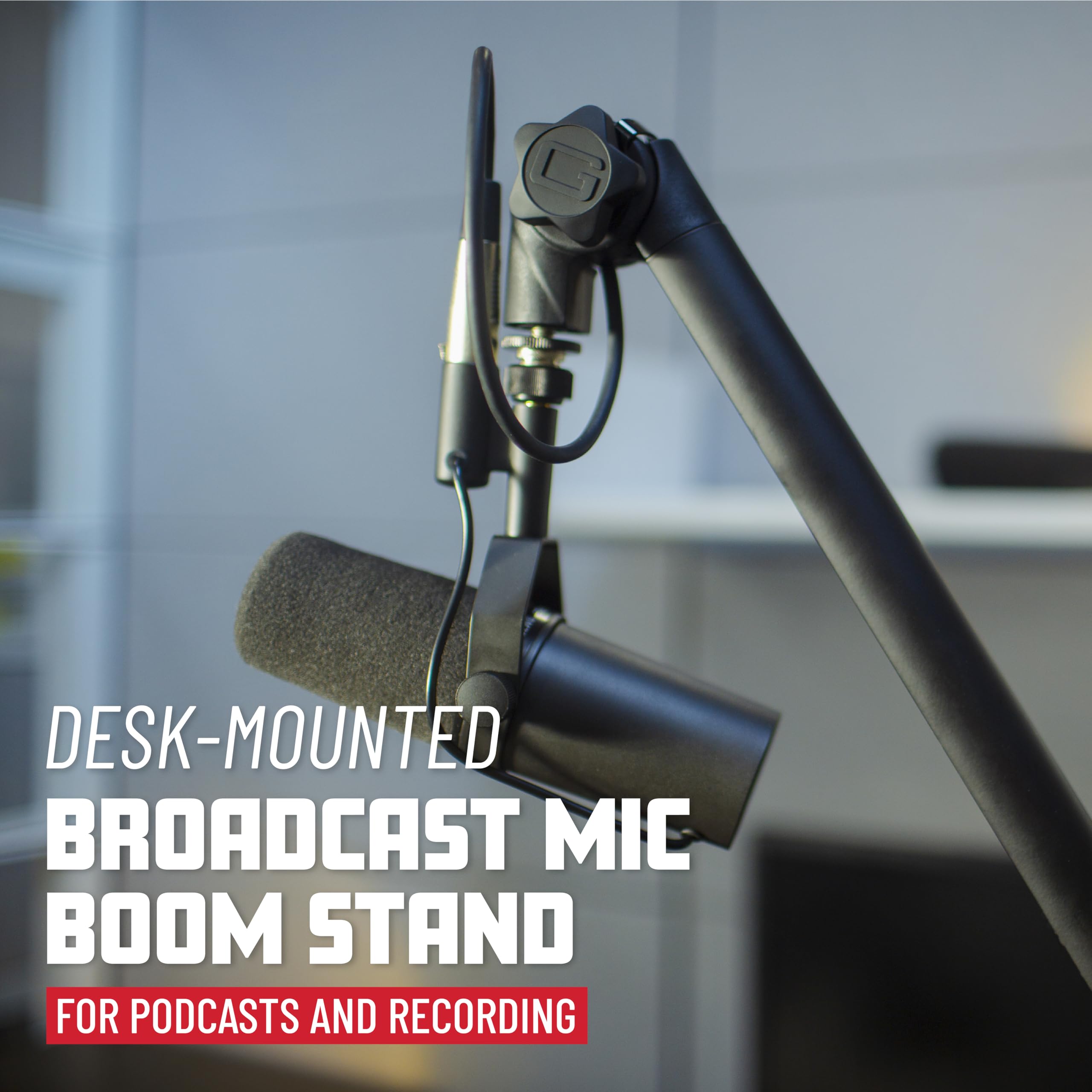 Gator Frameworks GFWBCBM3000 Deluxe Desk-Mounted Broadcast Microphone Boom Stand - Adjustable XLR Mic Arm for Podcasting, Streaming, Voice Recording & Home Studio Setup - Perfect for Podcasters, Gamers & Content Creators