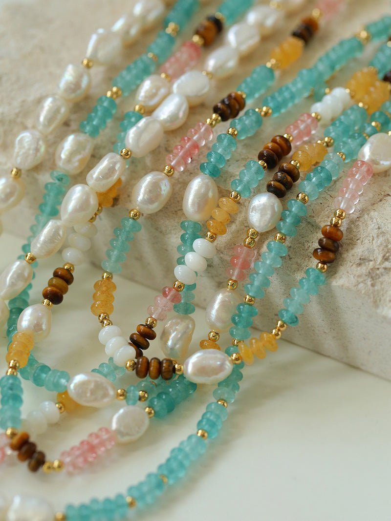 Vibrant Natural Stone & Pearl Layered Bead Necklace for Women - Boho Chic Jewelry for Everyday Wear, Parties & Special Occasions
