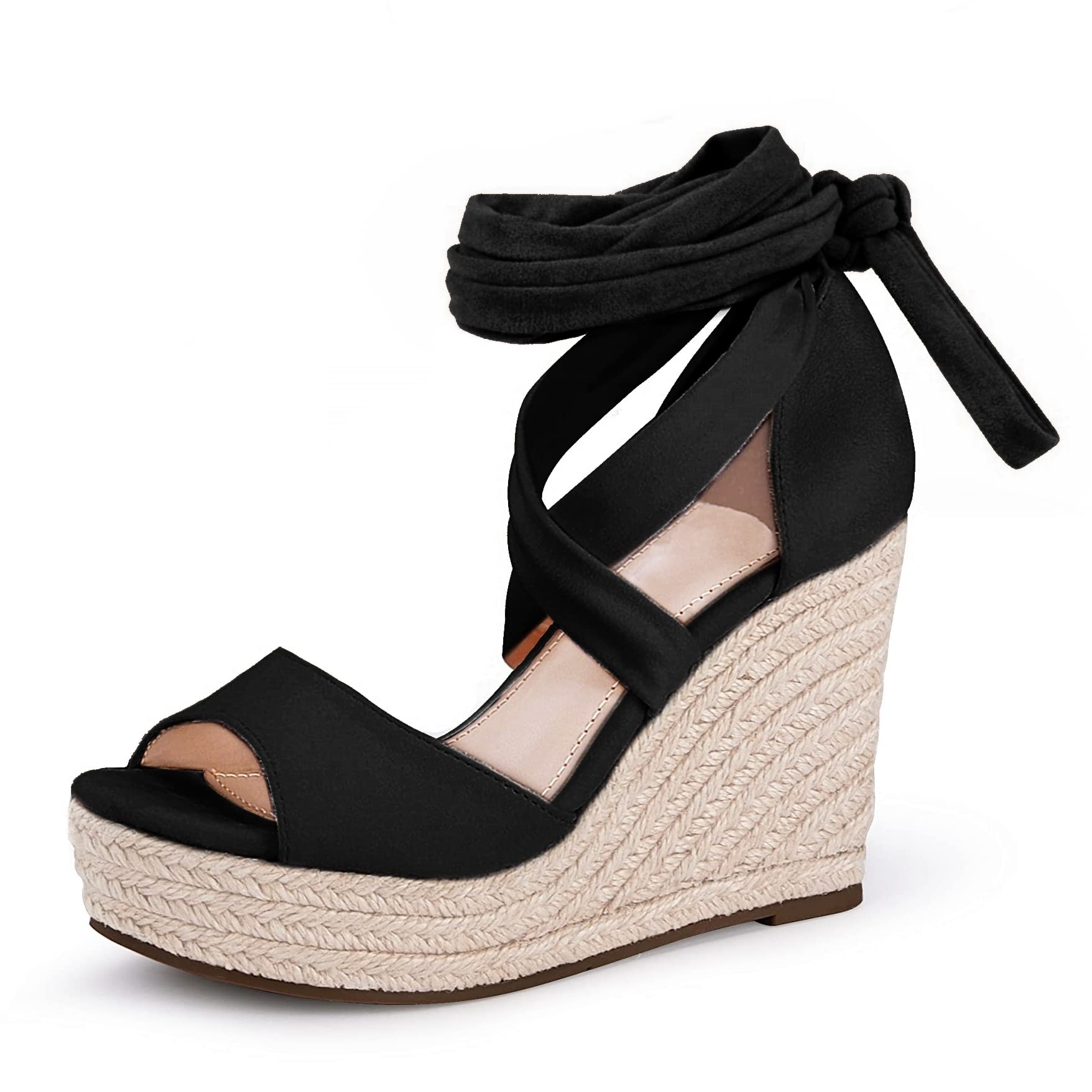 Women's Espadrilles Wedge Sandals with Open Toe, Tie Lace Up & Ankle Strap - Summer Platform Dress Shoes for Beach, Wedding & Casual Outings
