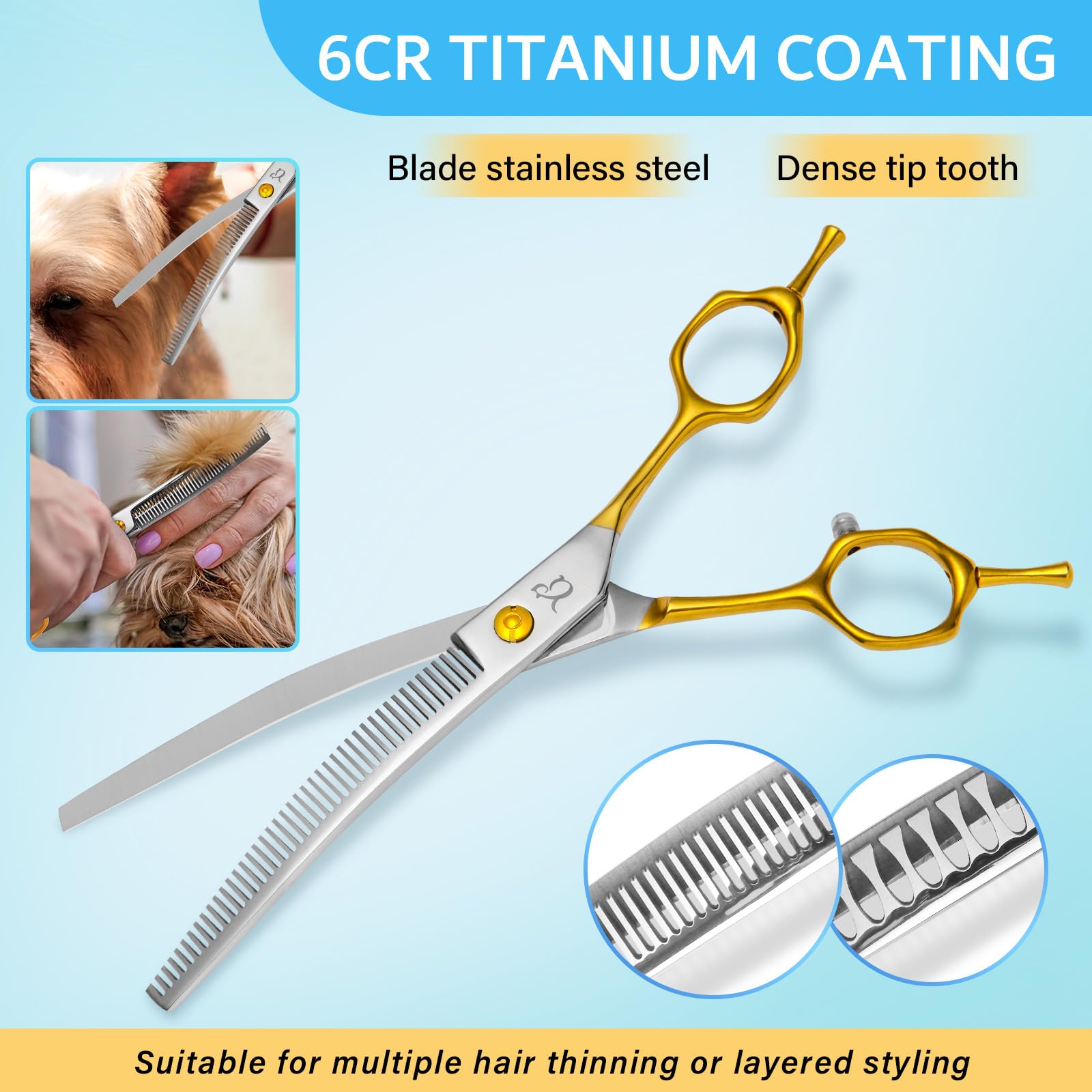 Professional Dog Grooming Scissors Set - 4 in 1 Curved & Thinning Shears with Safety Round Tips for Safe & Precise Pet Hair Cutting - Perfect for Home Grooming, Professional Styling & Dog Show Preparation