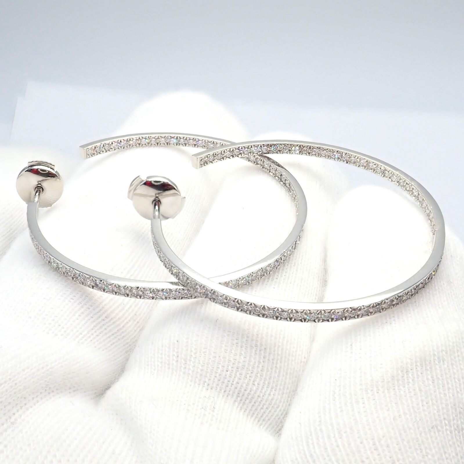 Authentic Tiffany & Co Platinum Metro Diamond Large Inside Out Hoop Earrings - Luxury Diamond Hoops for Women, Perfect for Weddings, Parties & Special Occasions