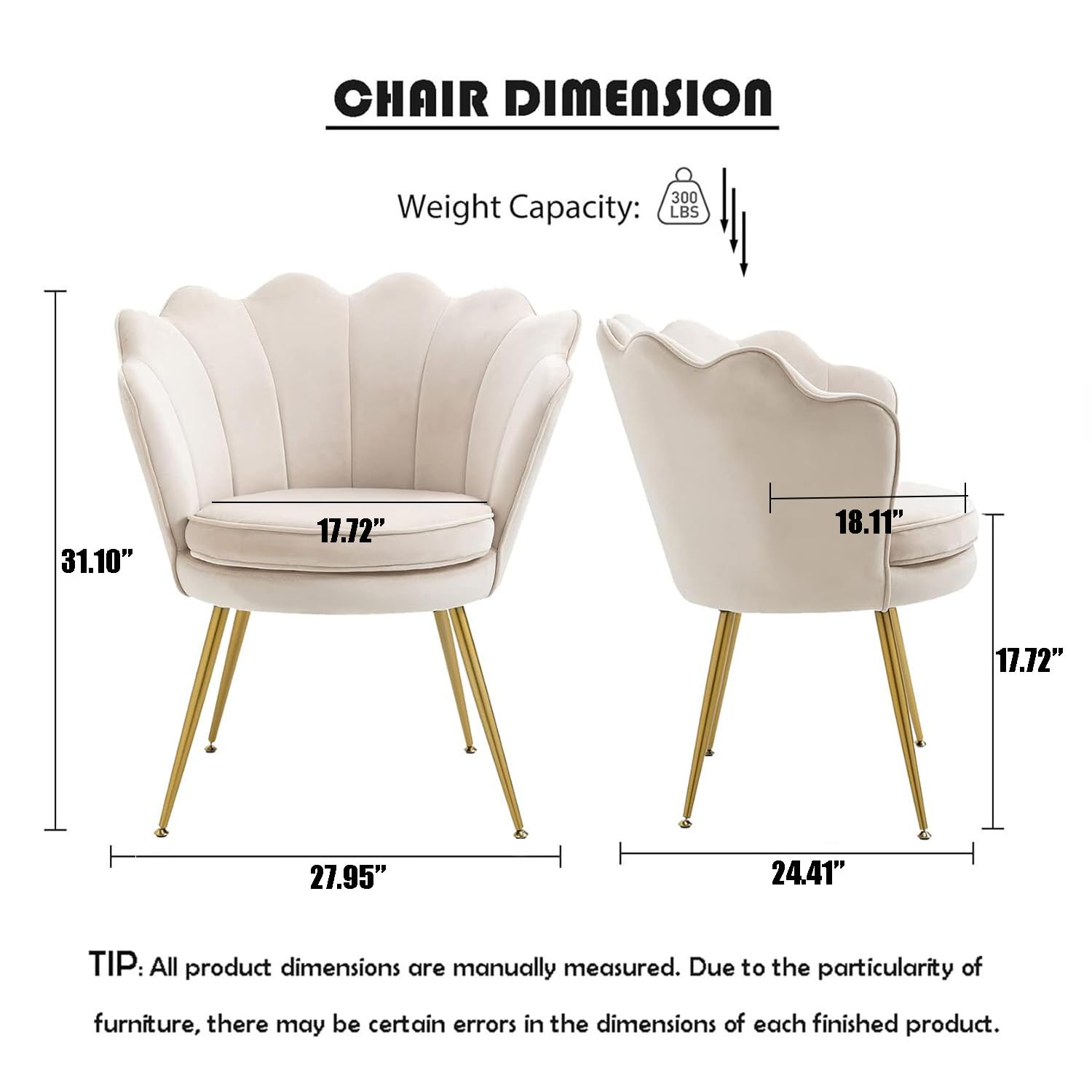 Modern Velvet Accent Chairs Set of 2 - Gold Leg Tufted Dining Chairs for Living Room, Bedroom & Kitchen - Beige Vanity Chair for Dressing Room & Makeup Area - Perfect for Home Decor, Entertaining Guests & Relaxing