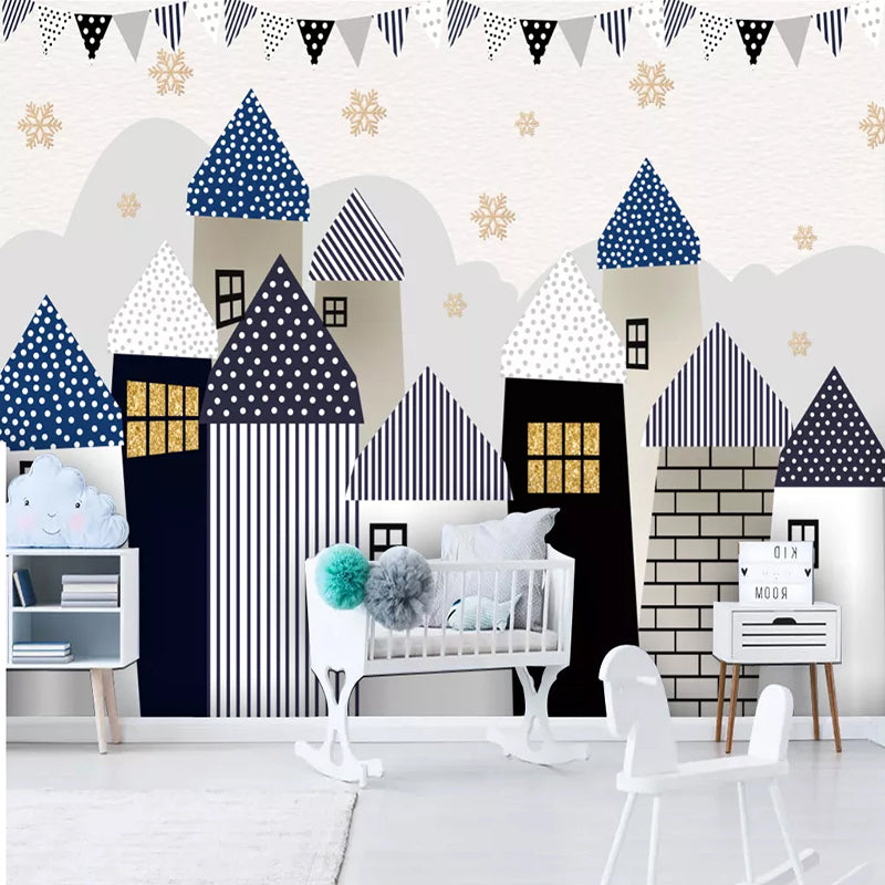 Solid Color Houses Theme Nursery Wallpaper - Waterproof Peel and Stick Wallpaper for Kids Room, Baby Nursery, Playroom Decor - Easy to Install & Remove