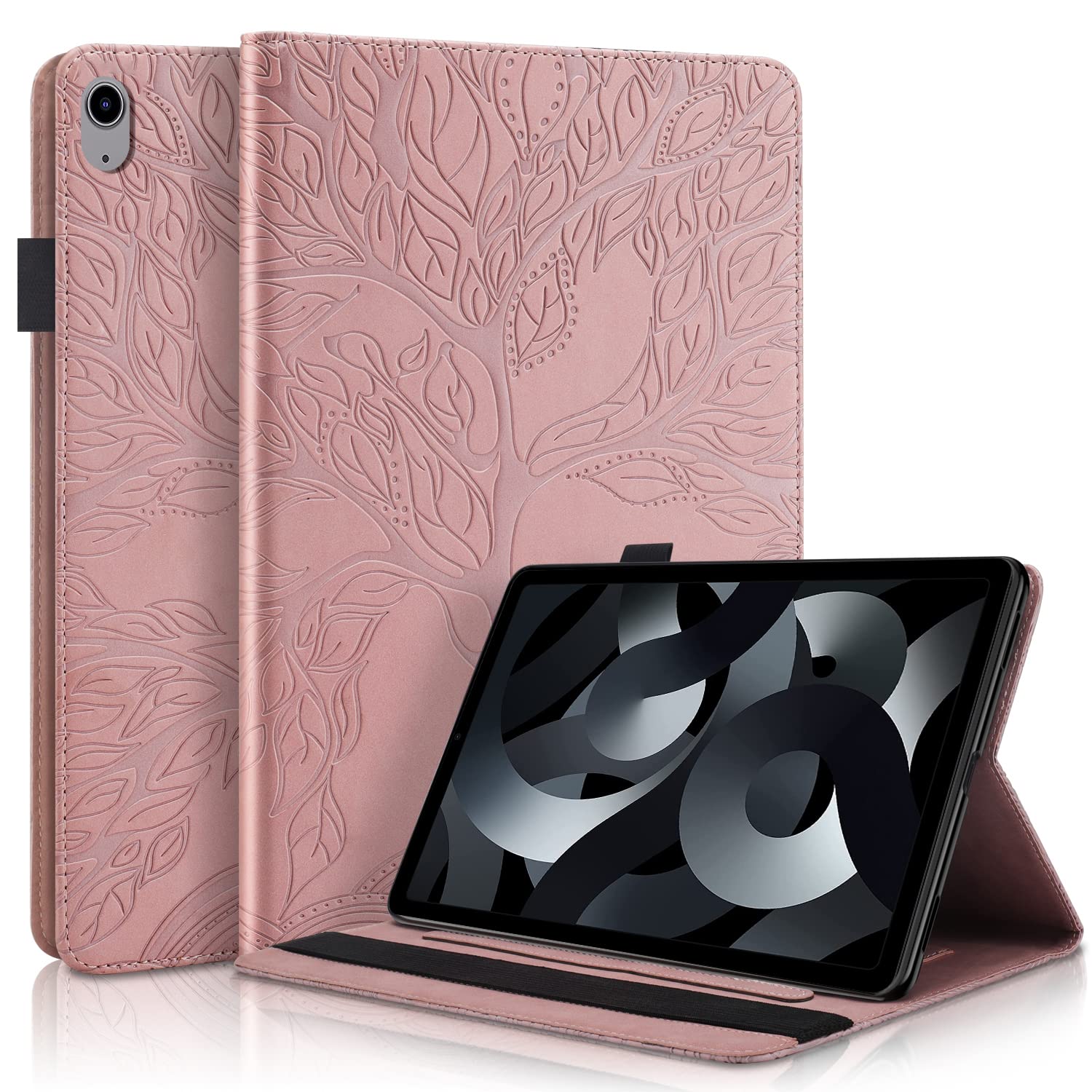Premium PU Leather iPad 10th Generation Case (10.9 inch 2022) with Pencil Holder & Auto Sleep/Wake - Rose Gold Folio Cover with Multi-Angle Stand for Work, School & Travel Protection