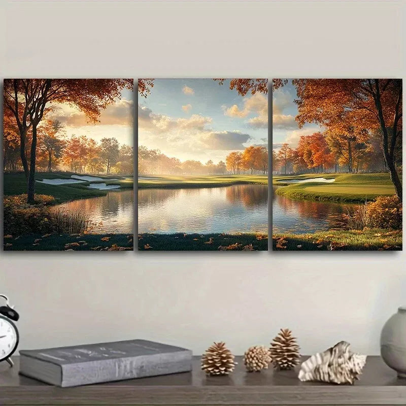 3-Piece Golf Course Nature Wall Art Set - Framed Canvas Prints 50x70cm - High Quality Australian Made Wall Decor - Perfect for Living Room, Office & Man Cave Decorations