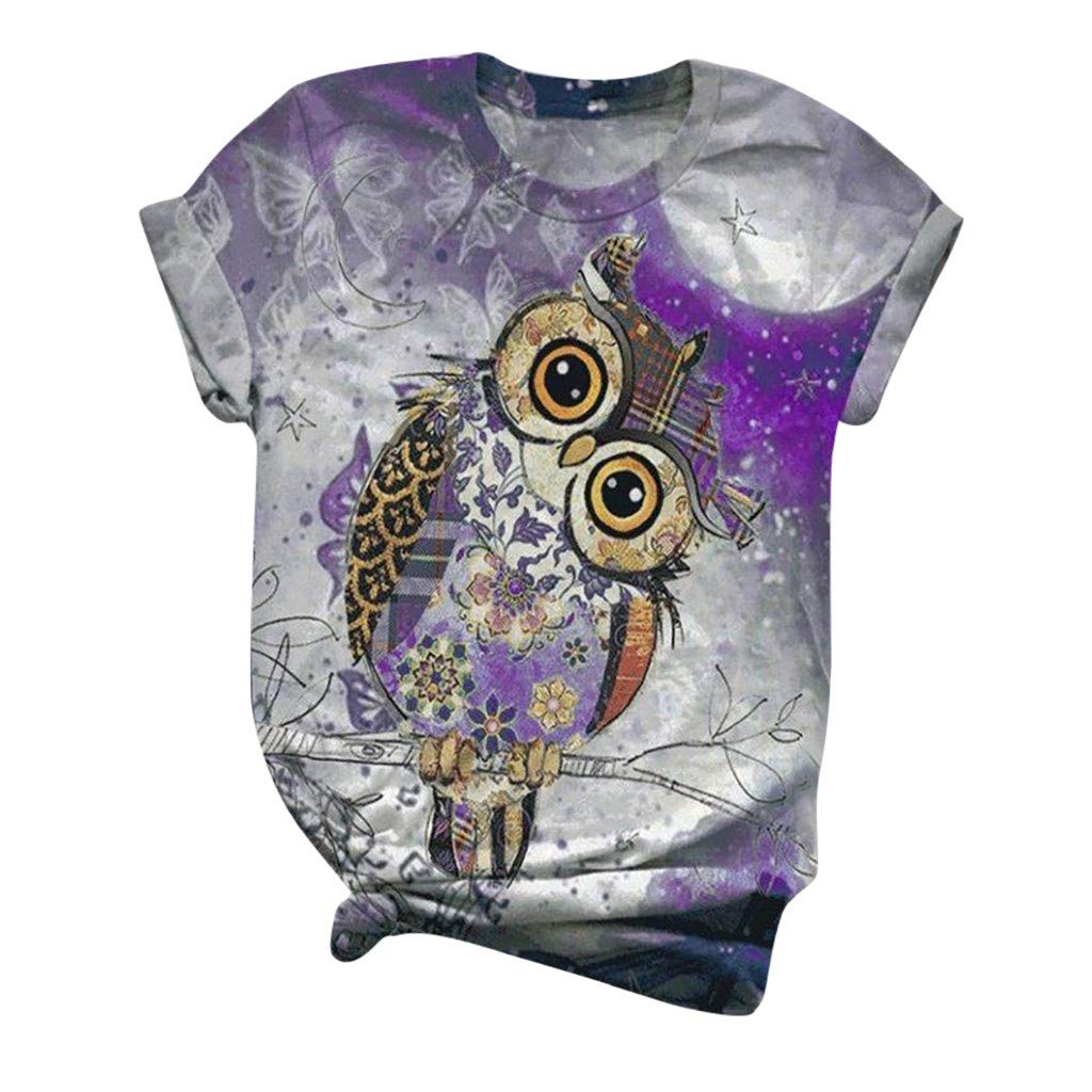 Lozeny Women's Owl Floral Graphic T-Shirt | Colorblock Tie Dye Printed Short Sleeve Blouse | Funny Cute Casual Pullover Top | Perfect for Summer Outings, Beach Trips & Casual Wear