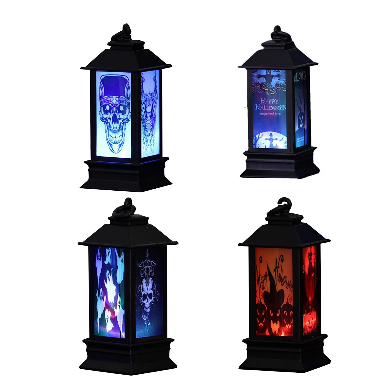 XIAOHUIHUI Halloween LED Lantern Lights - 4 Pack Vintage Style Skull Skeleton Night Lights for Indoor Outdoor Home, Bar & Party Decorations | Perfect for Halloween, Haunted House, Garden & Patio Atmosphere Lighting