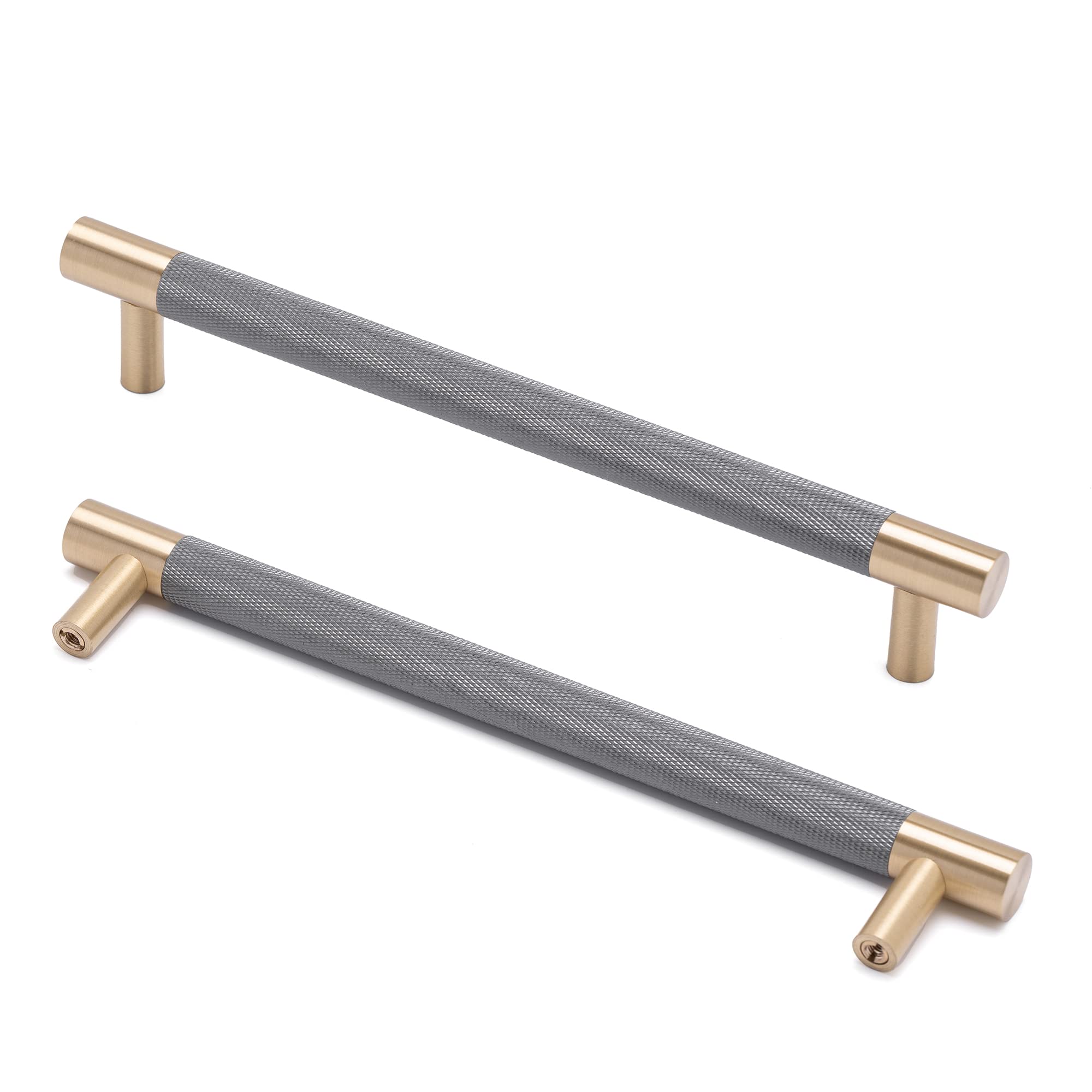 Linkaa Cabinet Handles - 5 Pack Knurled Gold Bar Pulls for Kitchen Cabinets & Drawers (7.5''/192mm) - Acrylic Drawer Knobs in Antique Brass - Perfect for Modern Kitchens, Bathrooms & Furniture Upgrades