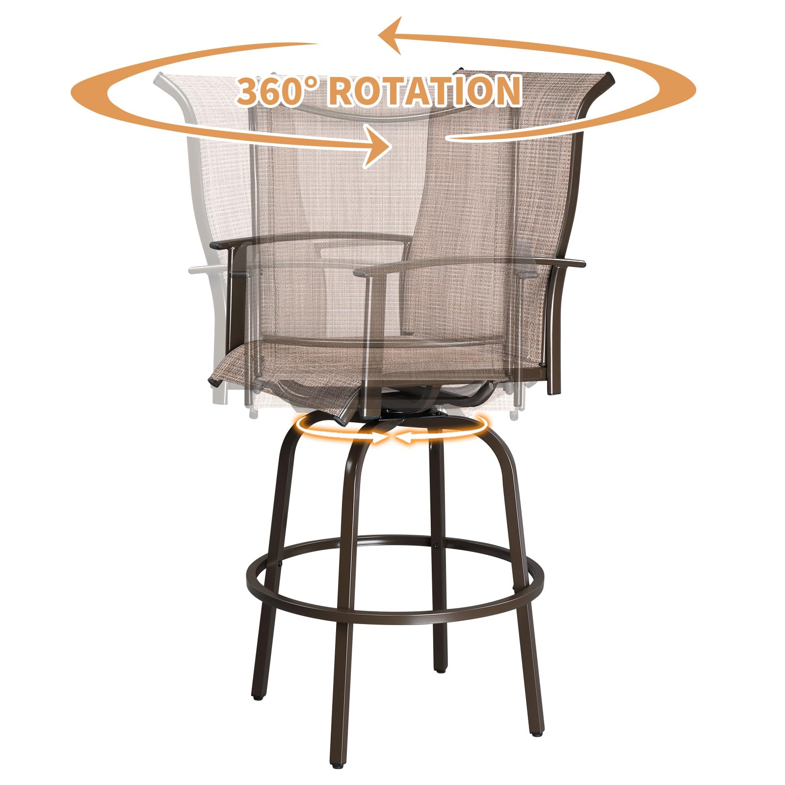 VINGLI 2-Piece Outdoor Swivel Bar Stool Set - All-Weather Metal Bar Height Chairs for Patio, Yard, Garden, Poolside & Lawn - Brown (Perfect for Outdoor Dining, Entertaining & Relaxing)