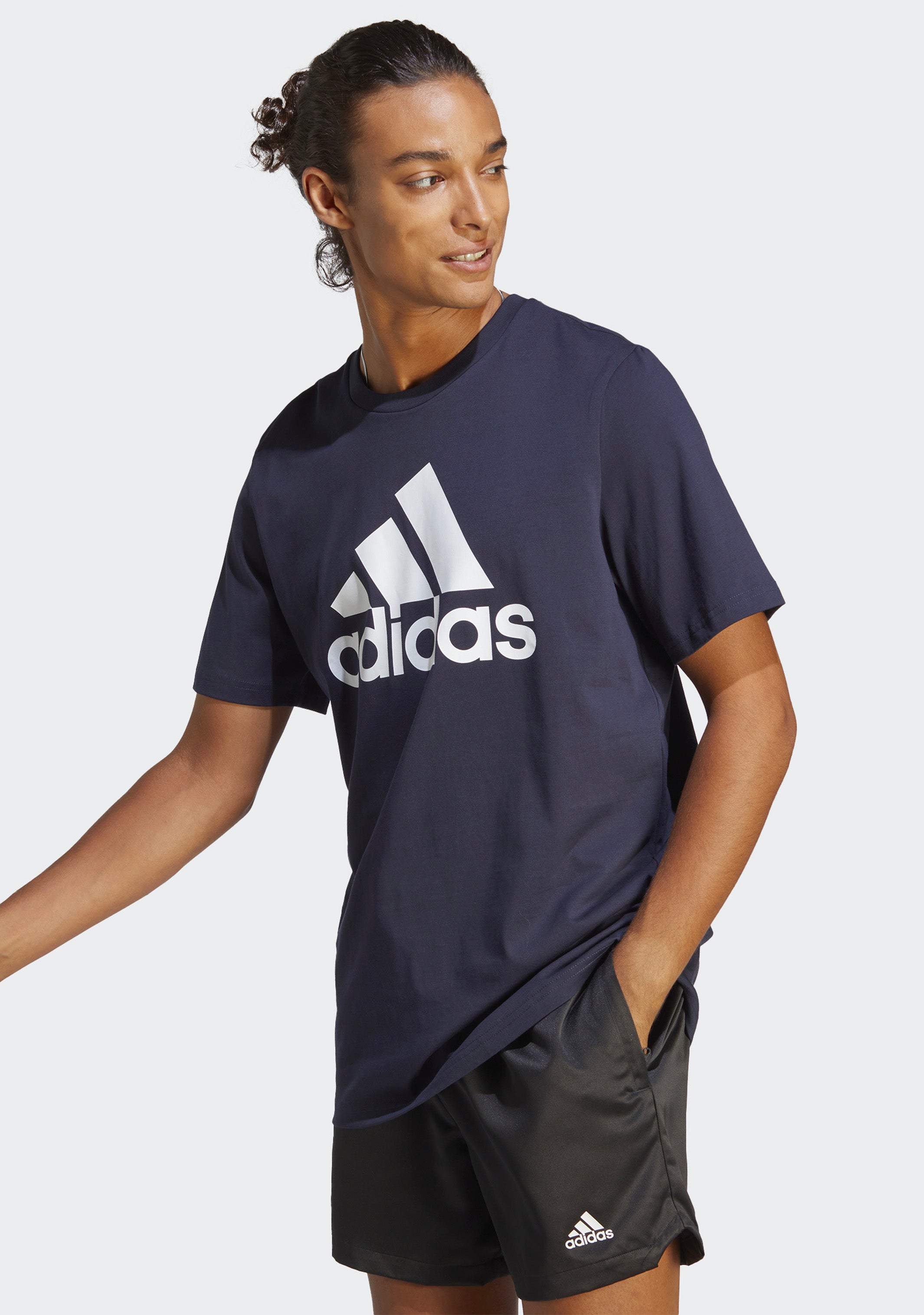 Adidas Men's Essentials Big Logo T-Shirt - Navy Blue Cotton Jersey Tee for Casual Wear, Gym & Everyday Outfits