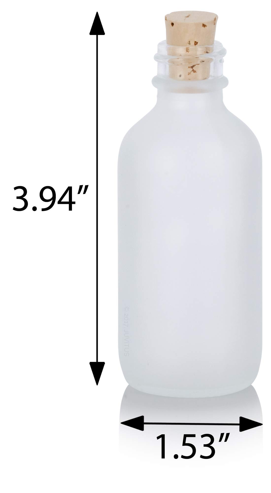 JUVITUS 12 Pack 2 oz Frosted Clear Glass Boston Round Bottles with Cork Stoppers & Funnel - Perfect for Essential Oils, DIY Crafts, and Home Brewing Storage