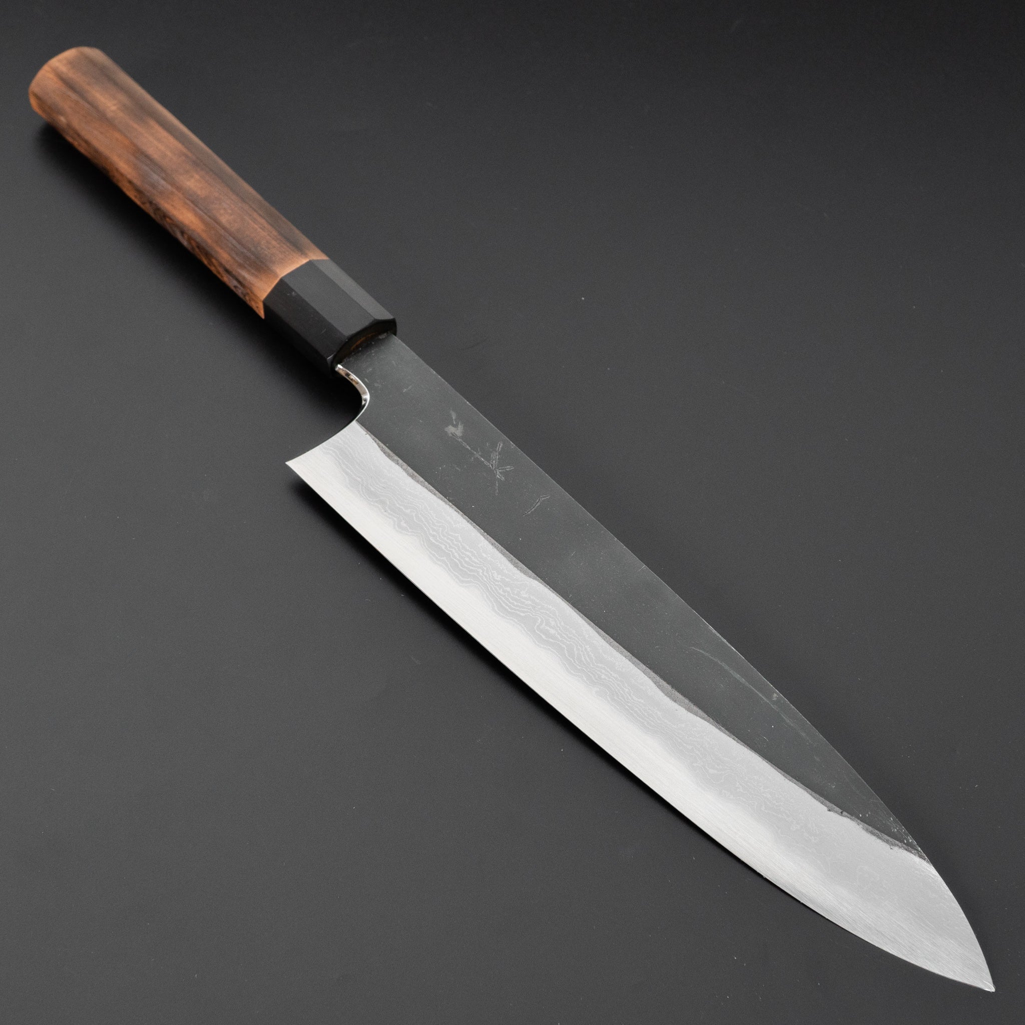 Hitohira Togashi White #1 Kurouchi Damascus Gyuto 240mm Japanese Chef Knife - Premium Burnt Yakusugi Handle - Perfect for Sushi, Meat Cutting & Professional Kitchen Use