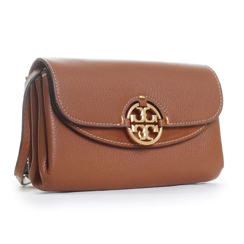 Tory Burch Women's Miller Leather Crossbody Shoulder Handbag - Small Brown Genuine Leather Purse for Everyday Use, Work & Travel