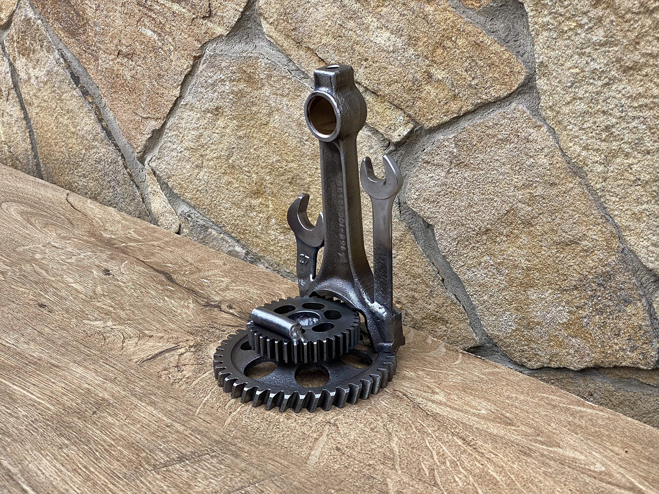 Industrial Decor Metal Phone Stand & Business Card Holder - Durable Steel Smartphone Stand for Office Desk, Home Decor, and Unique Iron Gifts for Coworkers