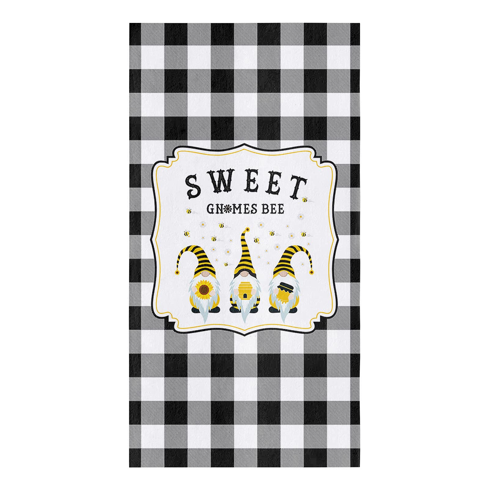 2-Pack Microfiber Kitchen Towels - Sweet Bee Gnomes Black & White Buffalo Plaid, Super Absorbent & Quick-Drying Dish Cloths (18