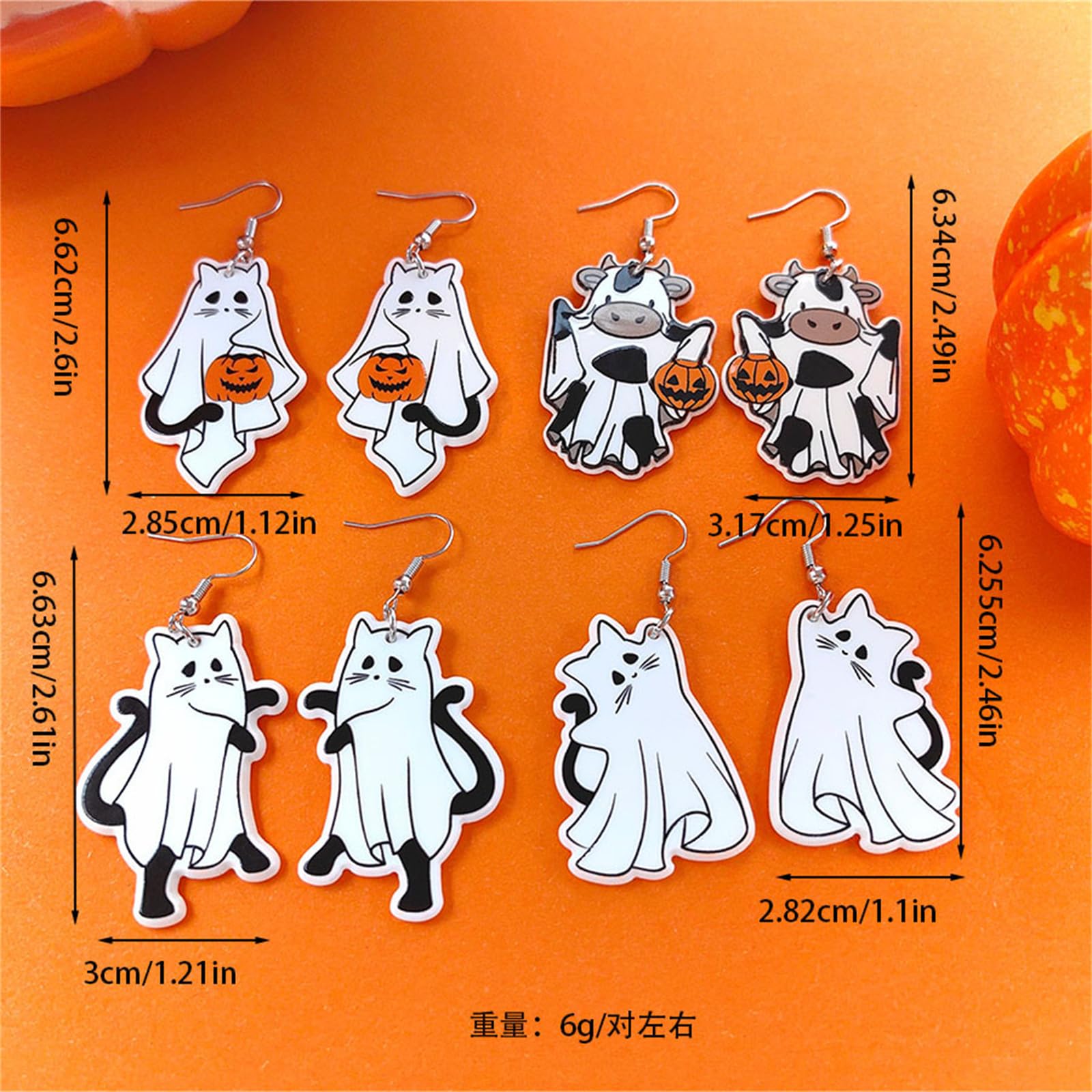 Spooky Halloween Ghost Pumpkin Cat Earrings for Women - Cute Cartoon Ghost Jewelry, Halloween Costume Accessories - Perfect for Parties, Cosplay & Festive Outfits