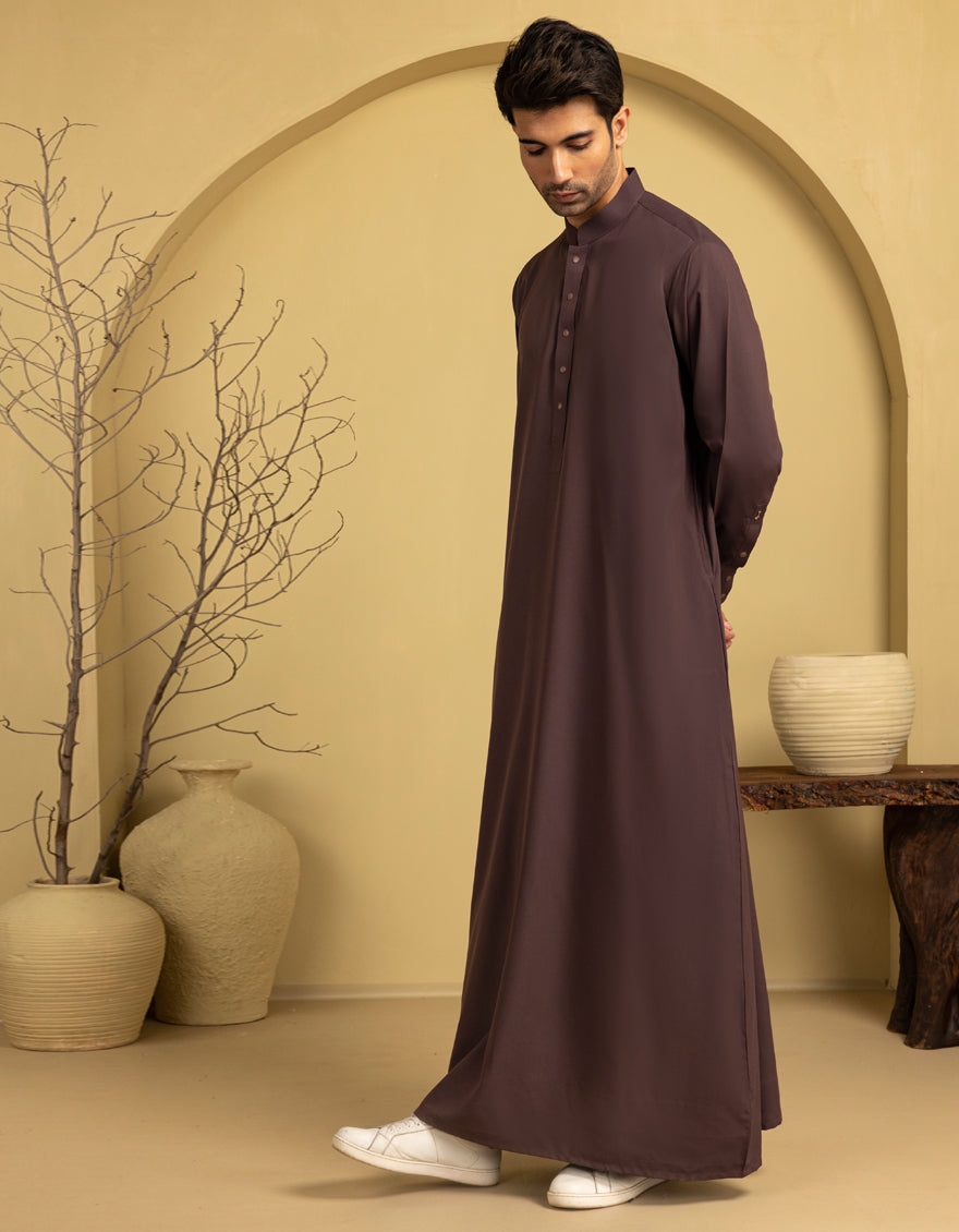 Premium Blended Brown Jubba by J. Junaid Jamshed - Traditional Islamic Abaya for Women - Perfect for Prayer, Eid Celebrations & Modest Fashion