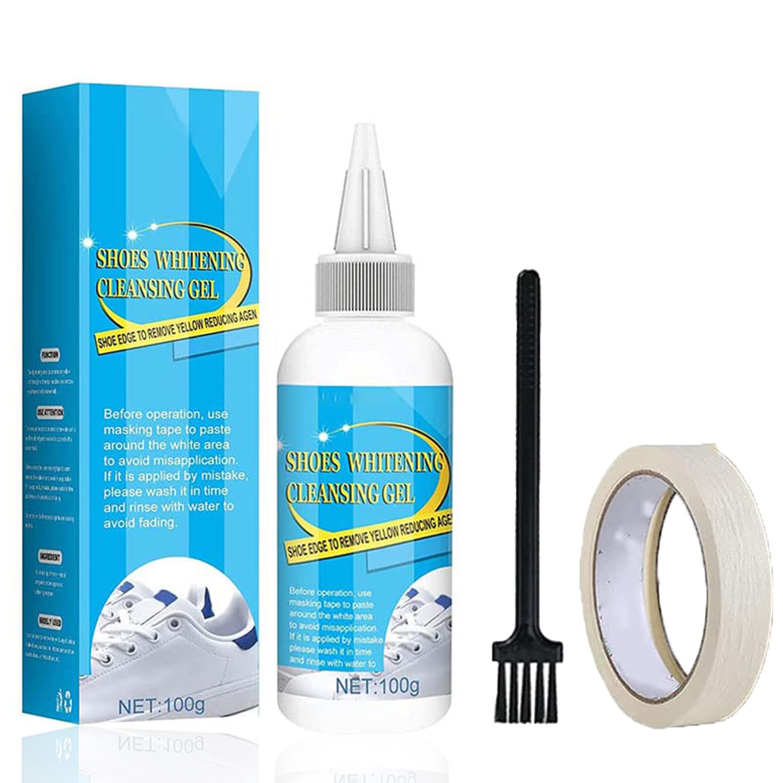 LELEBEAR Shoe Whitening Cleansing Gel - Effective Shoe Stain Remover for Yellow Edges & Stains - Includes Cleaning Brush & Measuring Tape (1 Pack) - Perfect for Sneakers, Leather Shoes & Sports Footwear Cleaning