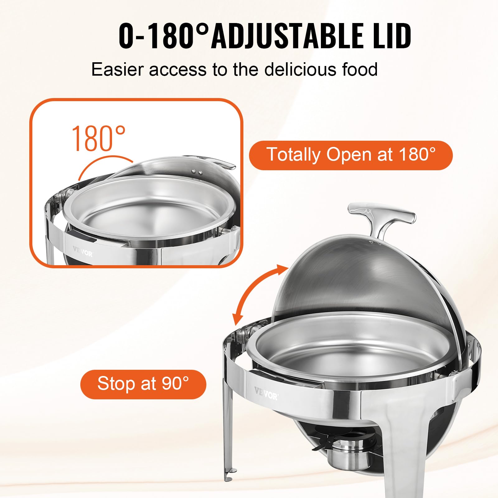 VEVOR 6 Qt Stainless Steel Roll Top Chafing Dish Buffet Set (2 Pack) - Includes 2 Full Size Pans, Lids, Water Pan Stand & Fuel Holder - Perfect for Catering, Buffets, Parties & Serving 5+ People