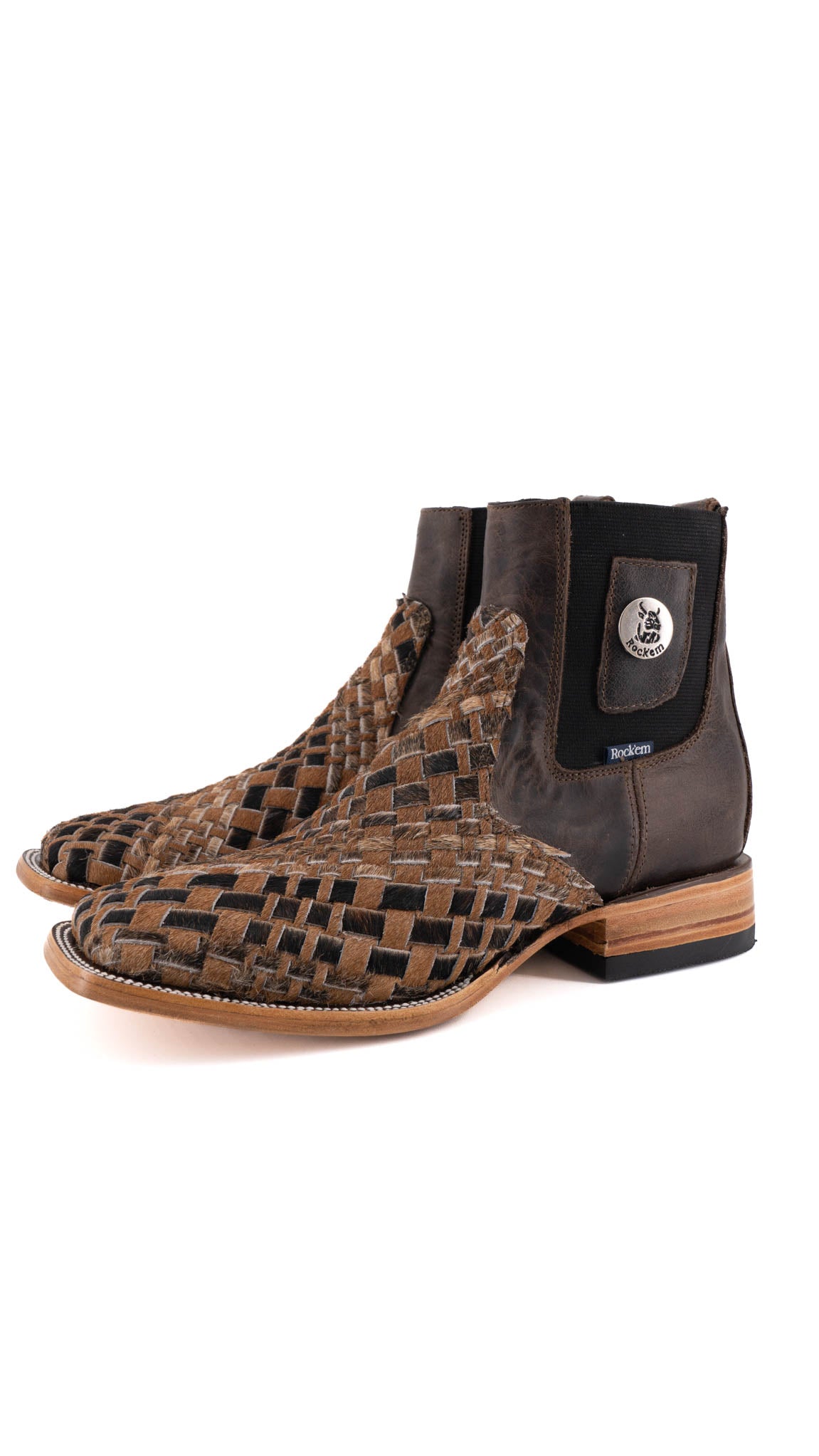 Men's Genuine Cowhide Leather Boots Size 7.5 - Square Toe Western Style for Casual Wear & Outdoor Activities