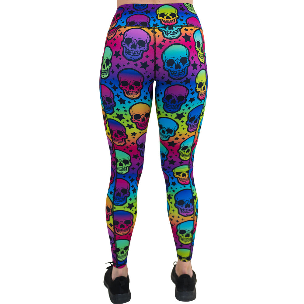 Psychedelic Skull Print Yoga Leggings for Women - High Waisted Stretchy Workout Pants for Gym, Running & Dance