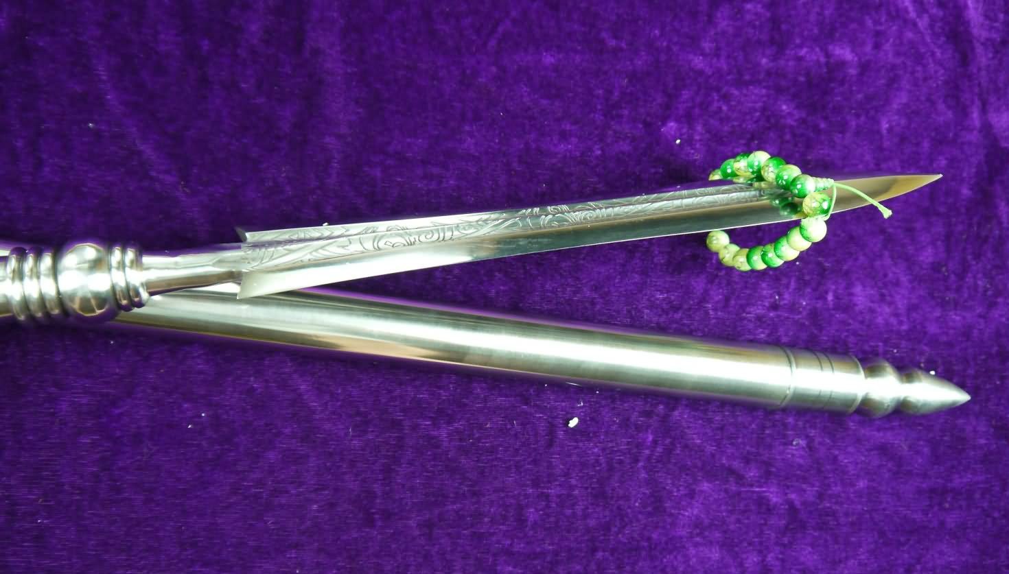 Handmade Stainless Steel Taiji Spear - Traditional Wushu Martial Arts Weapon with Carved Patterns & Detachable Steel Pipe - Perfect for Kung Fu Training, Tai Chi Practice & Martial Arts Performances