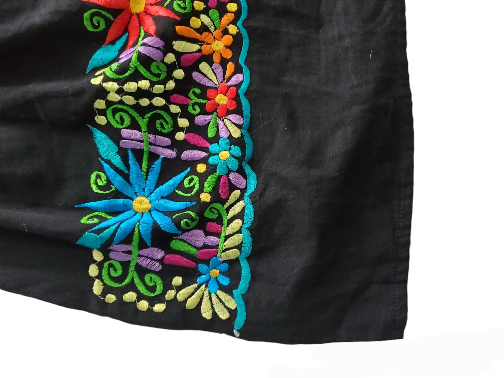 Mexican Embroidered Off-Shoulder Dress for Women - Knee-Length Black Campesina Dress | Day of the Dead Celebration, Fiesta Party, Cinco de Mayo Outfit (Size M)