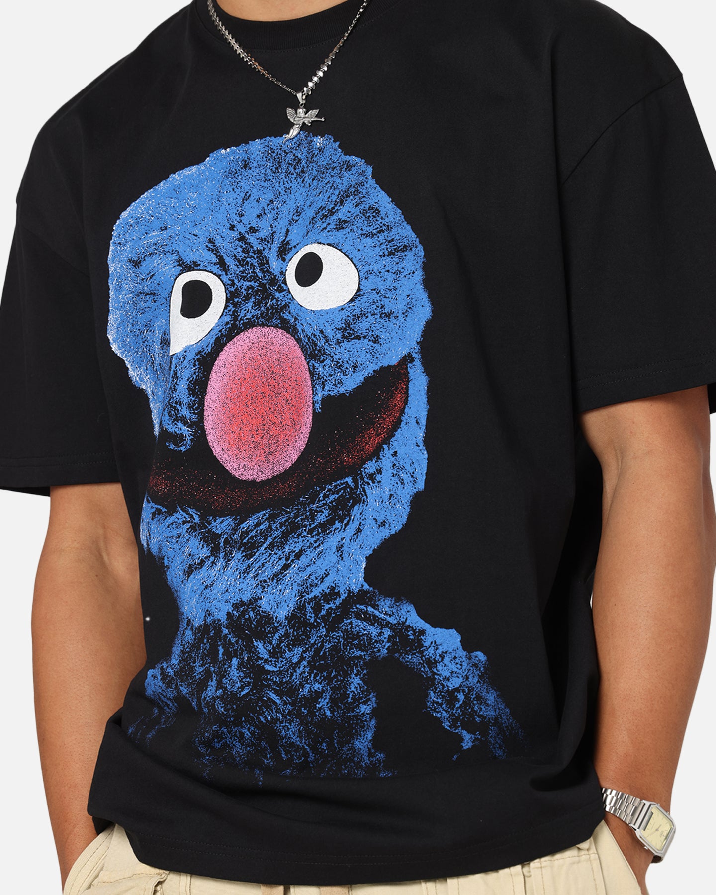 American Thrift X Sesame Street Grover Graphic Heavy Cotton T-Shirt - Black | Casual Wear, Street Fashion, Pop Culture Tee