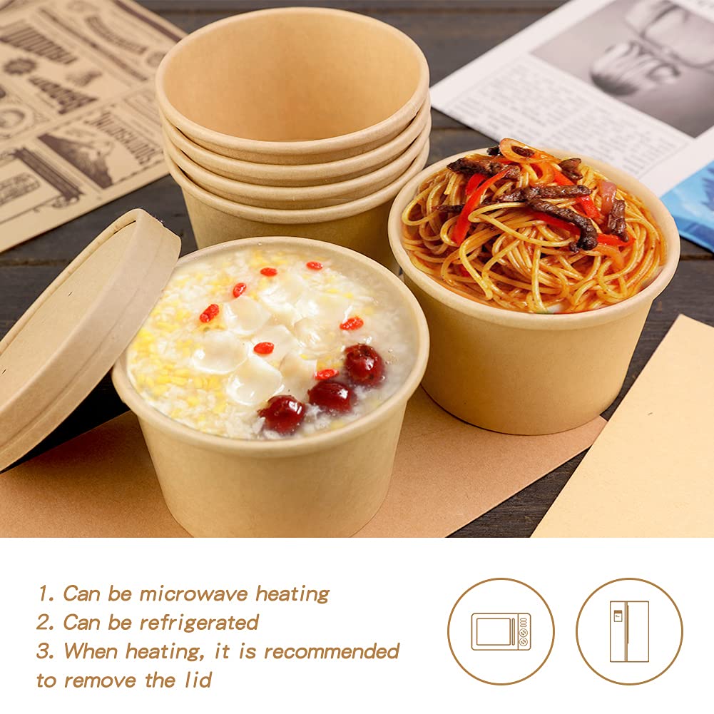 50 Pack 8 oz Disposable Paper Soup Cups with Lids - Eco-Friendly Ice Cream Containers, To-Go Food Bowls for Soup, Frozen Yogurt, Desserts - Perfect for Parties, Picnics & Takeout Meals