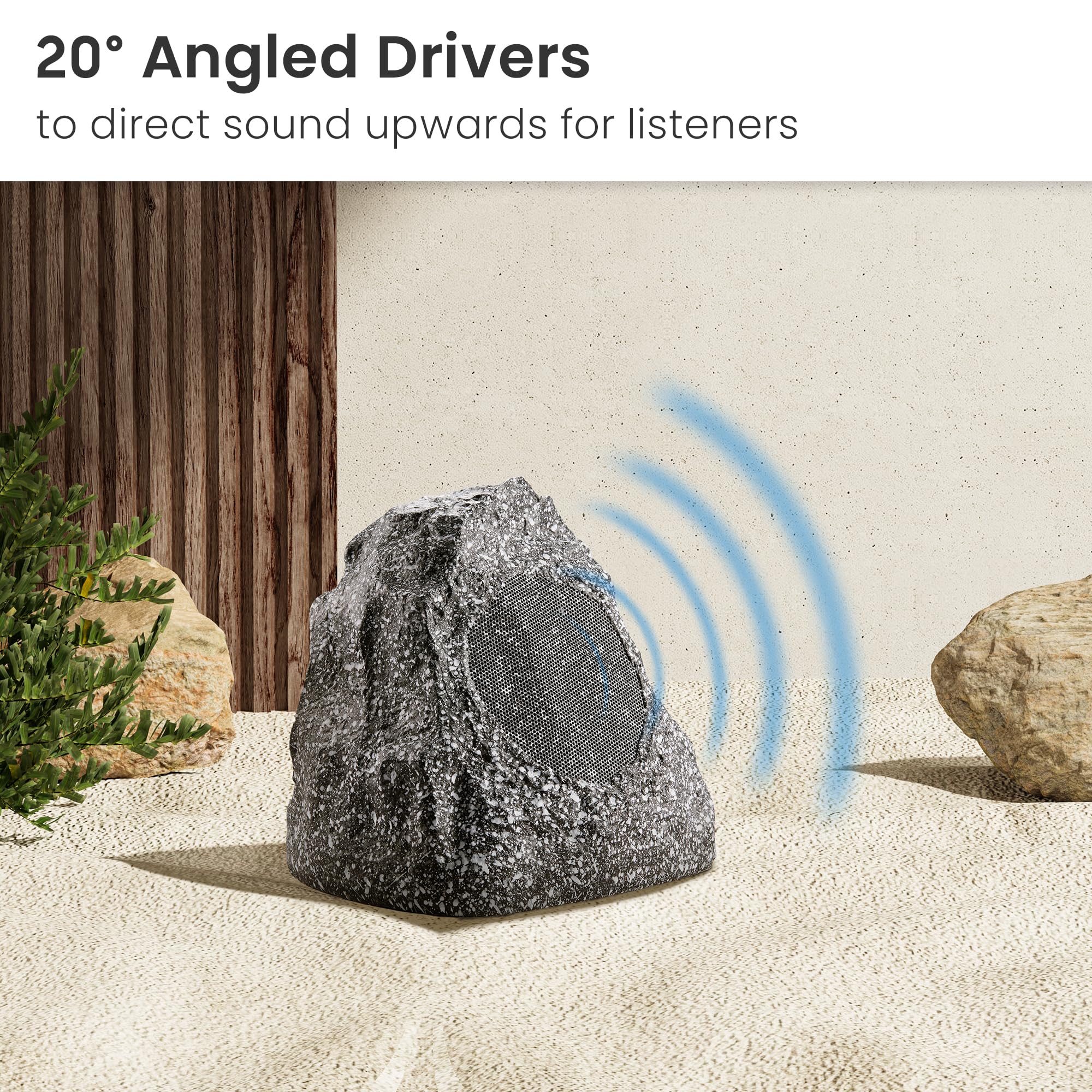 Theater Solutions 4R4G 4-Piece Wired Outdoor Waterproof Granite Rock Speakers - Weatherproof Patio, Garden & Poolside Audio System for Backyard, Deck & Landscape Entertainment