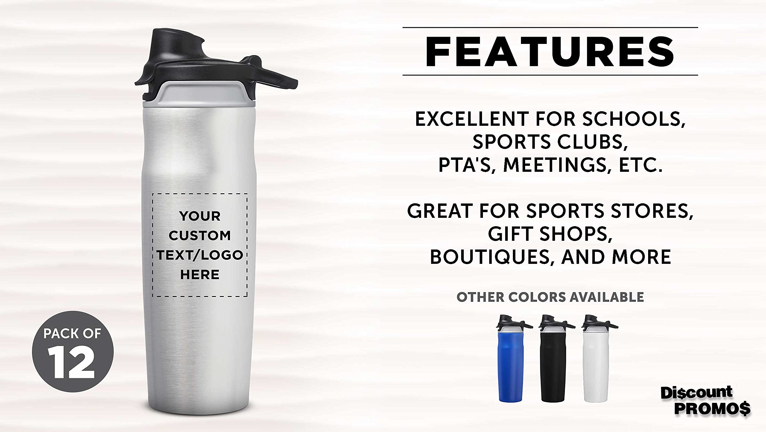 Custom 20oz Juno Water Bottles with Flip Lid - Set of 12 Reusable Personalized Bottles for Gym, Hiking, Cycling & School - Bulk Pack Silver | Perfect for Sports Teams, Corporate Gifts & Outdoor Adventures