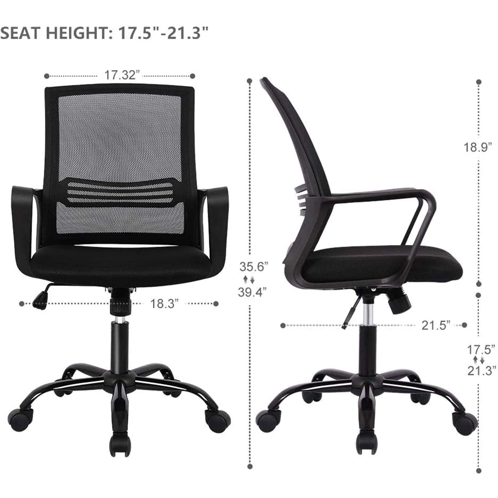 Ergonomic Mesh Office Chair with Lumbar Support & Adjustable Armrests - Black Swivel Rolling Computer Desk Chair for Home & Executive Workspaces - Perfect for Long Work Hours, Gaming & Remote Work