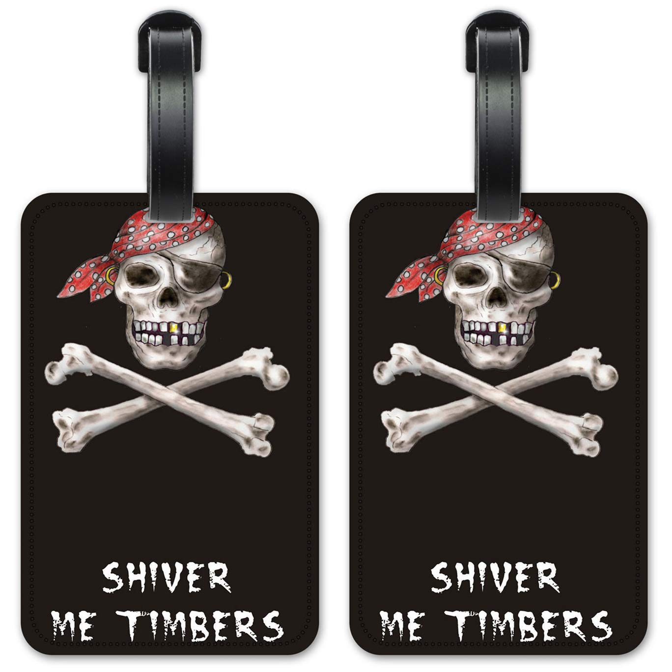 Shiver Me Timbers Luggage ID Tags - Waterproof Suitcase Identification Cards Set of 2 - Perfect for Travel, Cruise & Airplane Baggage Identification