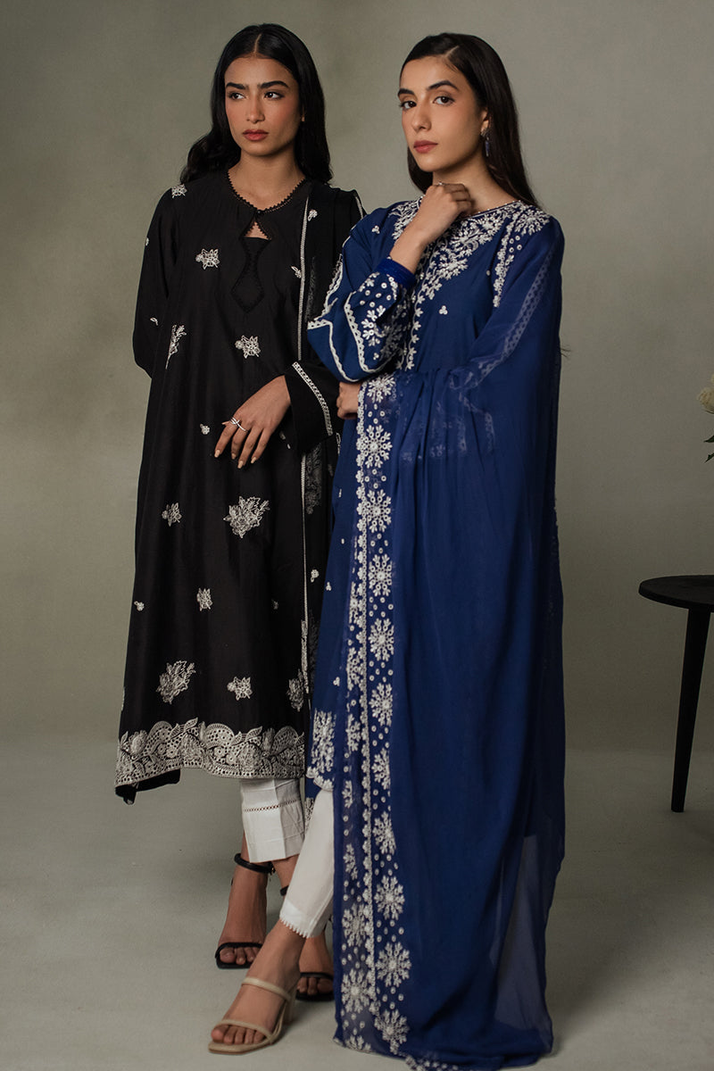 Midnight Blue 2 Piece Outfit Set - Elegant Shirt & Dupatta for Women | Perfect for Weddings, Parties & Special Occasions