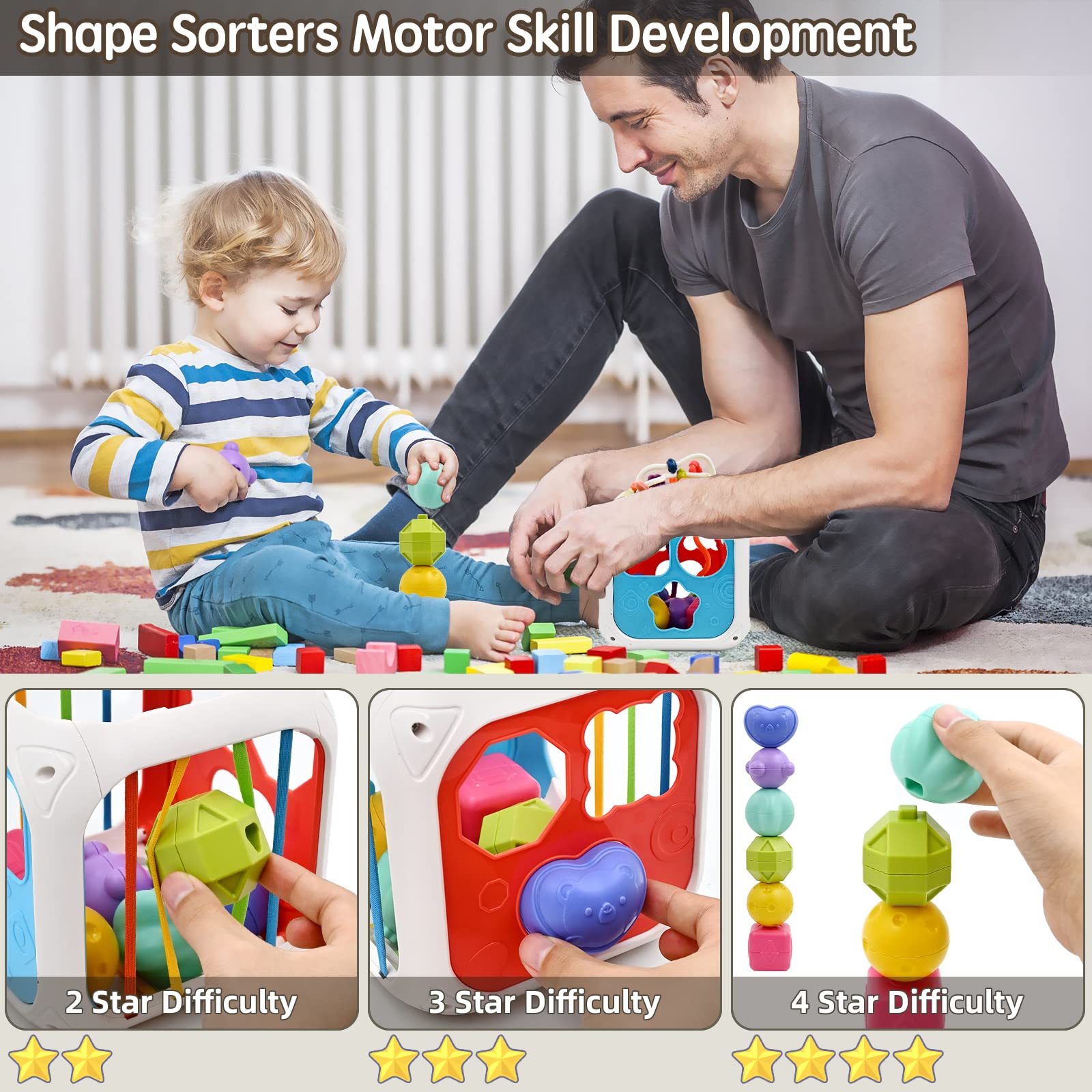 Best Montessori Sensory Toys for 1-2 Year Olds - 7-in-1 Educational Baby Toy Set with Shape Sorter & Stacking Blocks - Perfect Gift for 12-18 Month Old Boys & Girls - Ideal for Toddler Learning, Birthday Gifts & Early Childhood Development