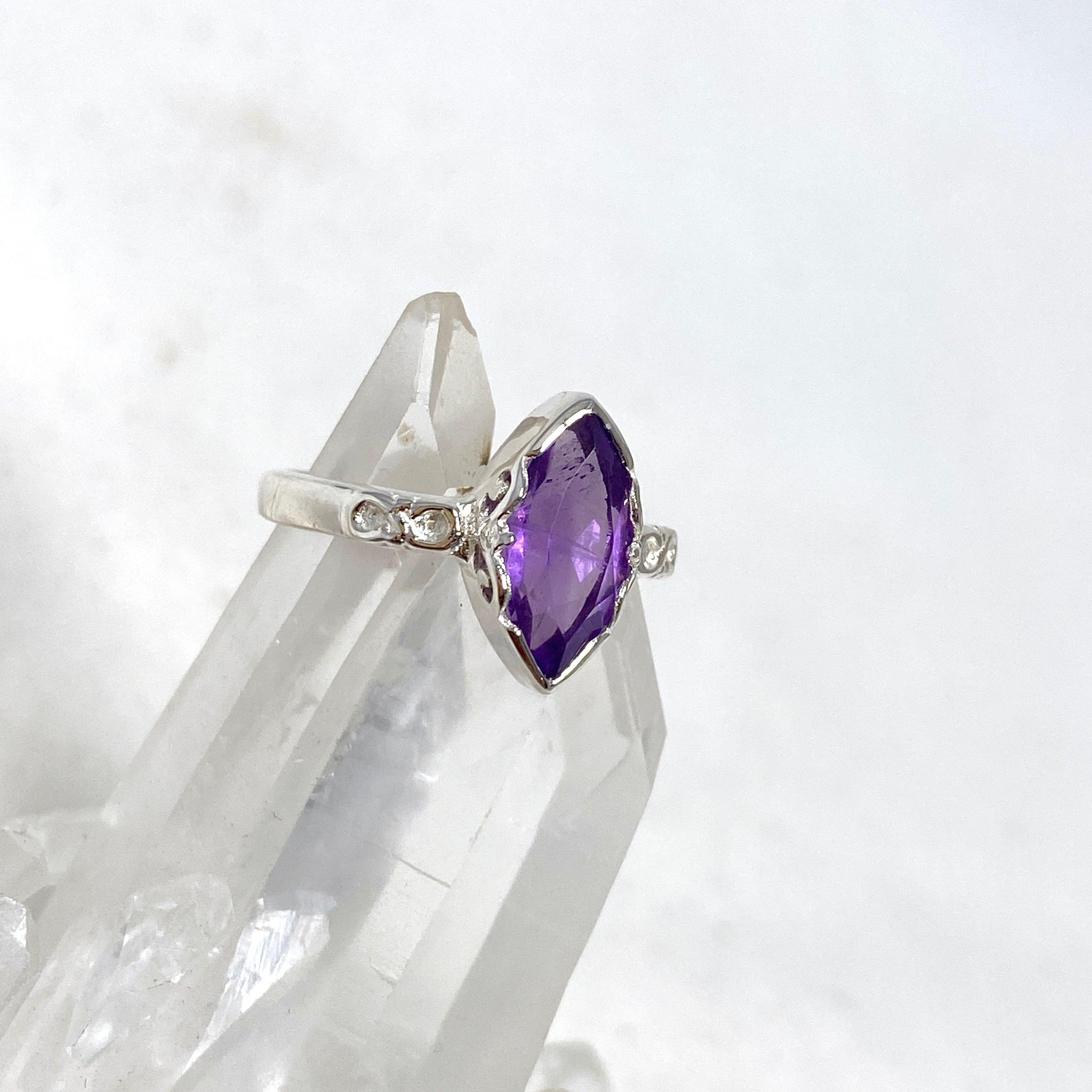 Amethyst Faceted Marquise Ring in Decorative Setting R3726 - Elegant Jewelry for Women, Perfect for Weddings, Parties & Special Occasions