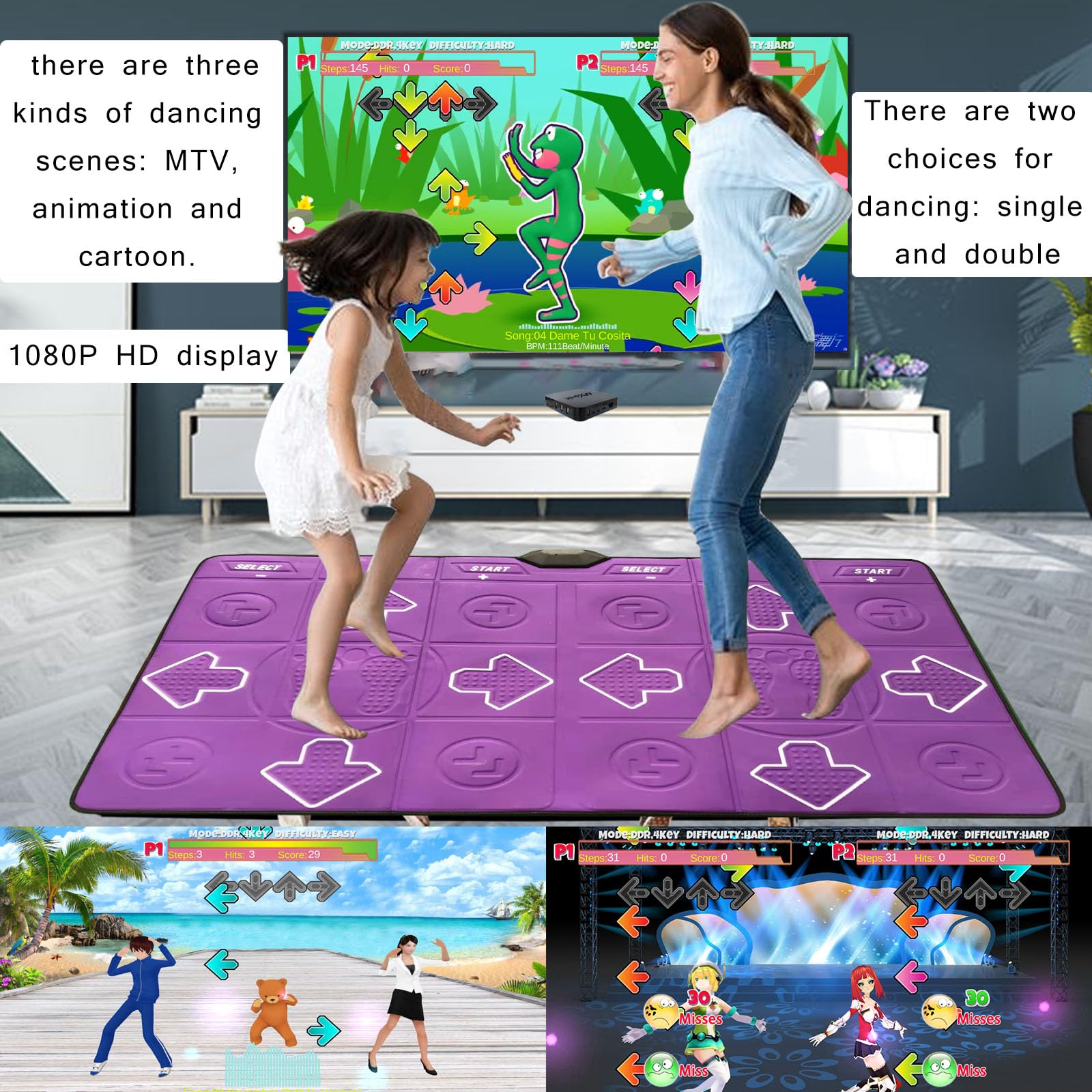Wireless Dance Mat for Kids & Adults - Double Player TV Dance Pad Game for Family Fun, Exercise & Fitness - Perfect Gift for Boys & Girls - Ideal for Birthday Parties, Indoor Workouts & Family Game Nights