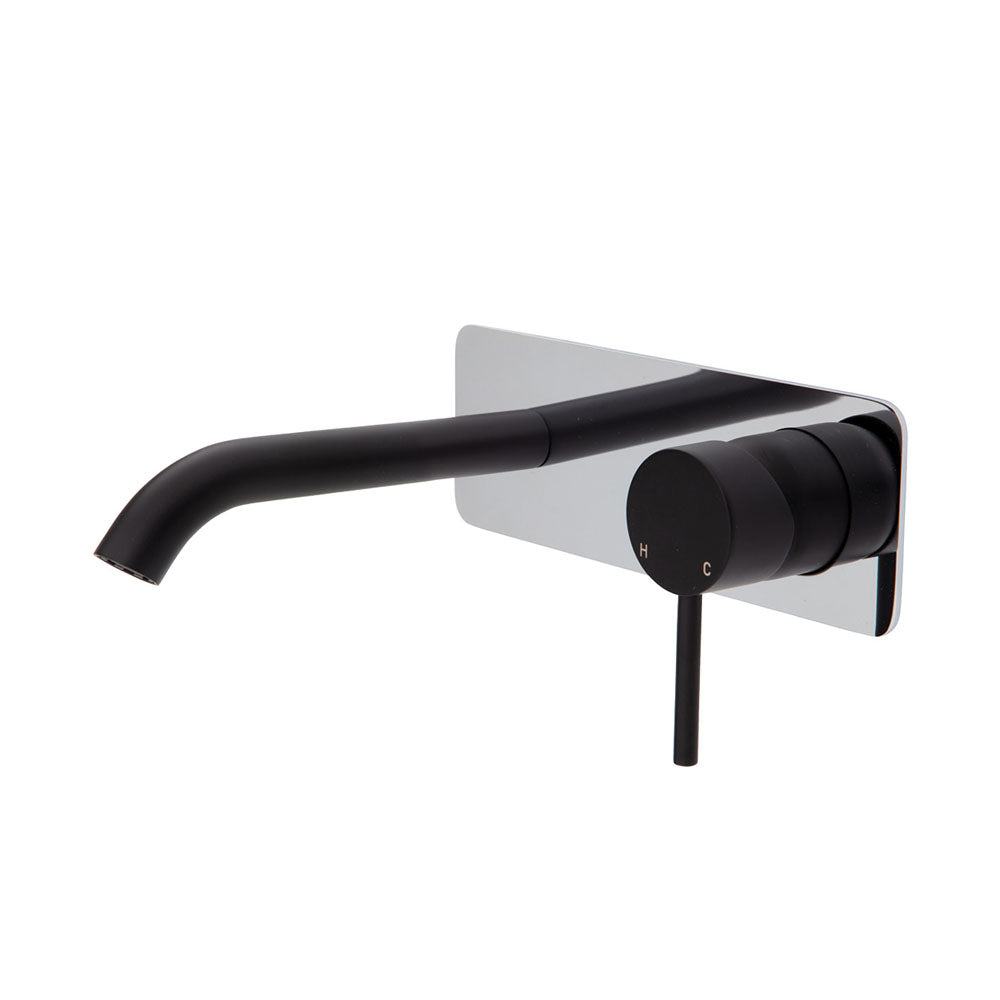 Fienza Kaya Square Wall Mounted Bathroom Sink Faucet Set - 200mm Matte Black Finish - Modern Basin Mixer Tap for Bathroom Vanity, Powder Room & Guest Washroom