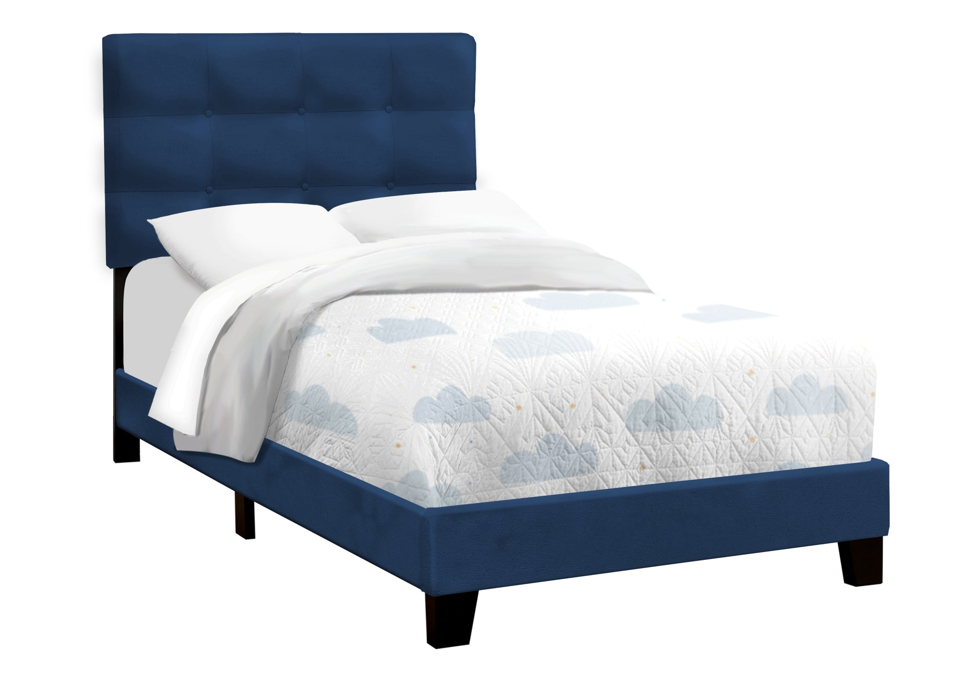 Stylish Blue Velvet Twin Platform Bed Frame - Modern Upholstered Low Profile Bed for Small Spaces | Perfect for Kids Rooms, Guest Bedrooms & Studio Apartments