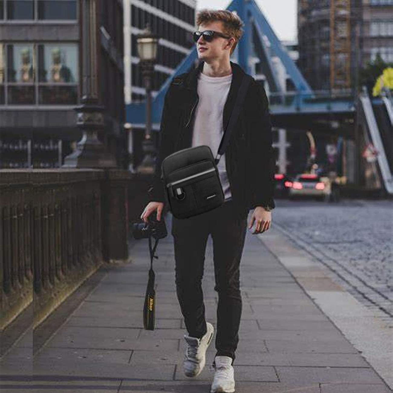 Compact Canvas Crossbody Bag for Men - Small Shoulder Bag & Mini Messenger Bag - Holds Phone, Wallet & Coins - Perfect for Travel, Commuting & Daily Use