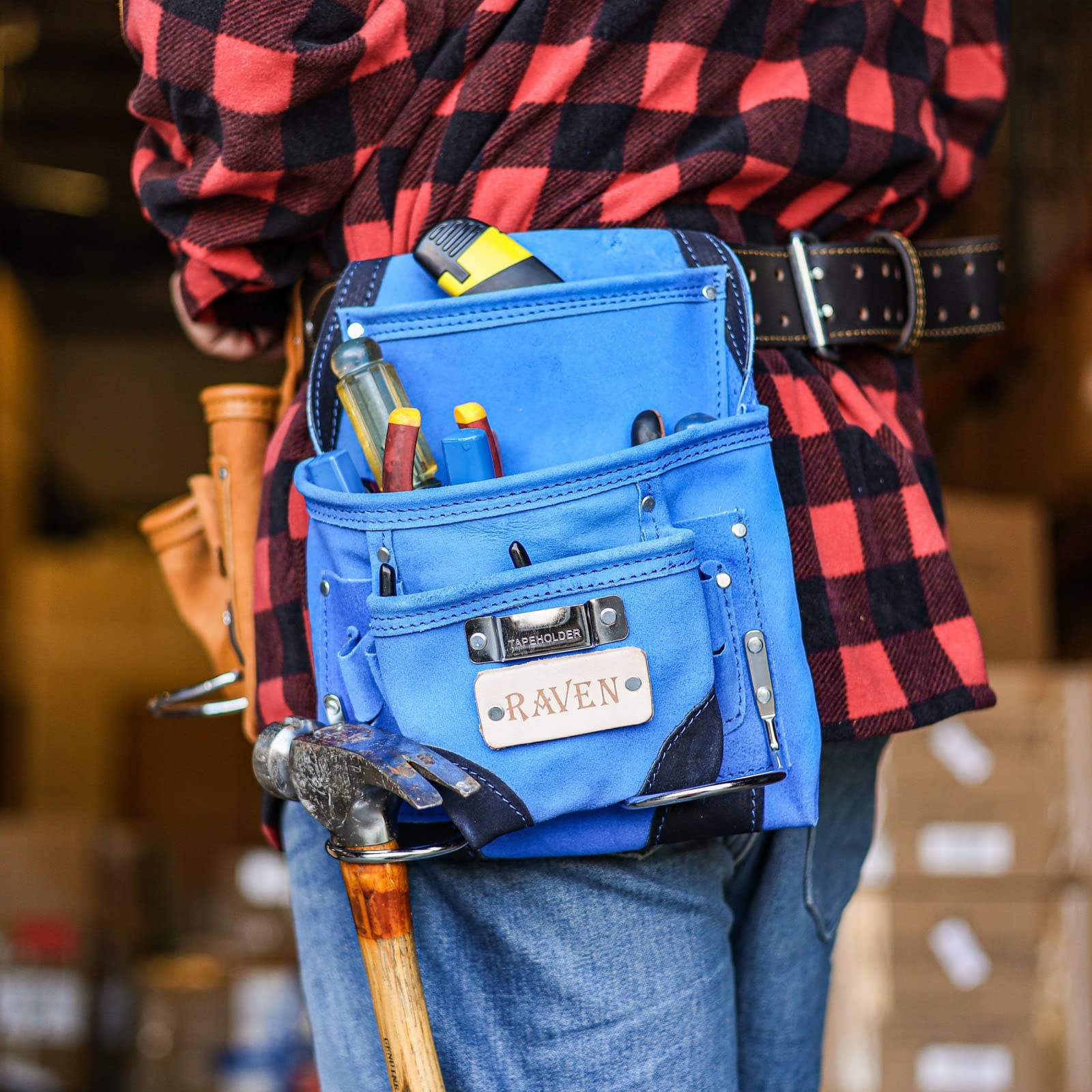 10-Pocket Suede Leather Tool Pouch - Heavy Duty Hammer Drill Tool Bag for Construction, DIY & Home Improvement Projects