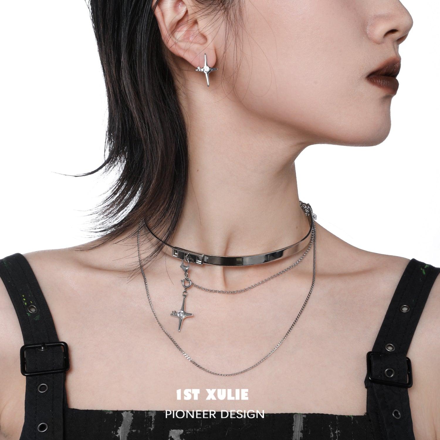 18k Platinum Plated Star Trails Necklace Set - Elegant Choker for Women, Perfect for Evening Parties, Weddings & Special Occasions