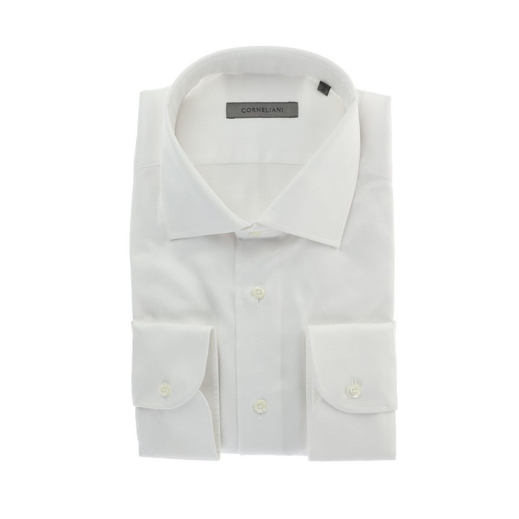 Premium CORNELIANI Dobby Business Dress Shirt - Tailored Fit, Single Cuff, White | Formal Office Wear & Professional Business Attire