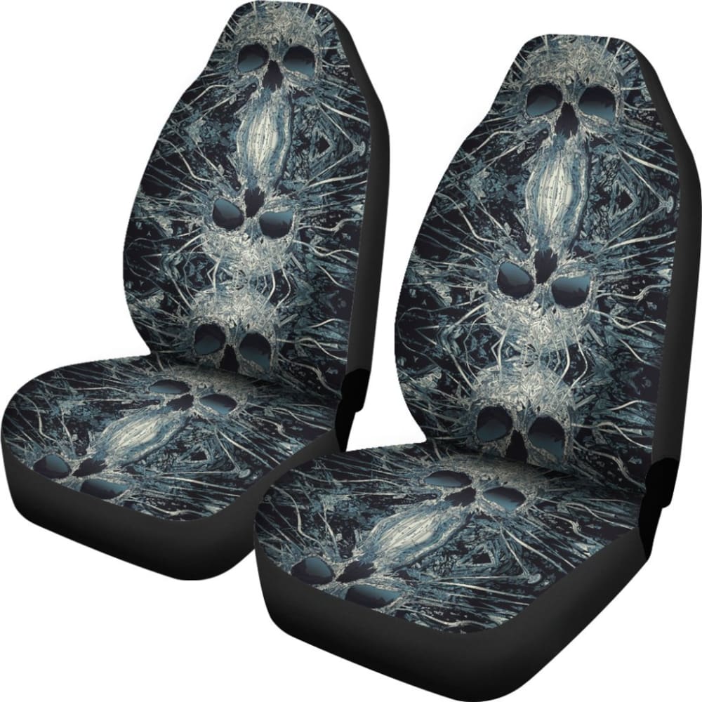 2 Pcs Gothic Skull Car Seat Covers - Universal Fit for Cars, Trucks & SUVs - Black Skull Pattern Auto Accessories for Halloween, Punk & Rock Style Decor - Perfect for Car Enthusiasts & Gift Giving