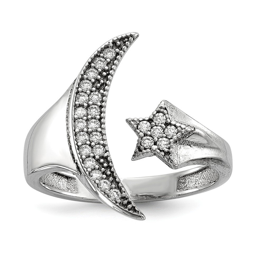 925 Sterling Silver CZ Cubic Zirconia Moon & Star Ring - Elegant Anniversary Gift for Women, Perfect for Valentine's Day, Birthday & Romantic Occasions