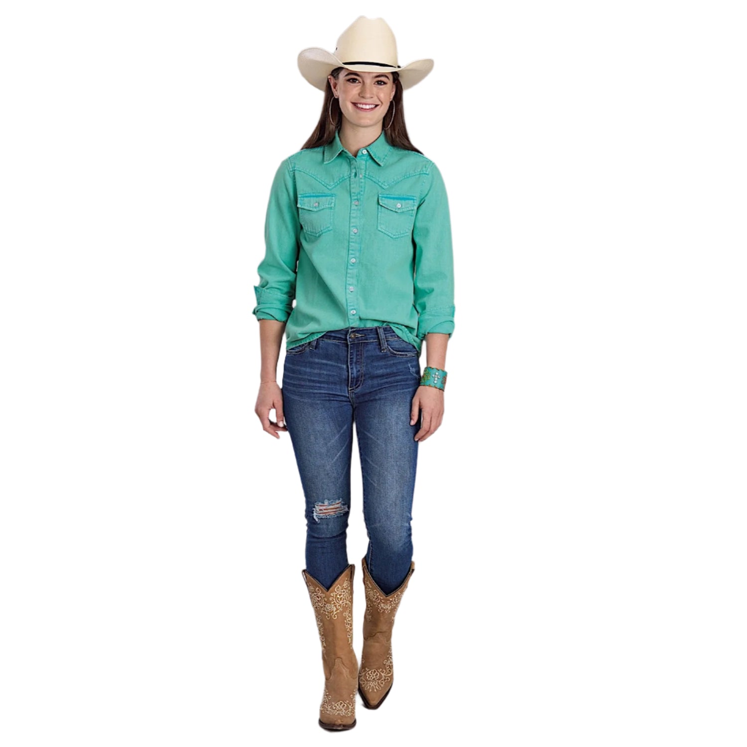 Roper Women's Five Star Collection Western Shirt - Turquoise Denim Cowboy Shirt for Country Style & Outdoor Adventures