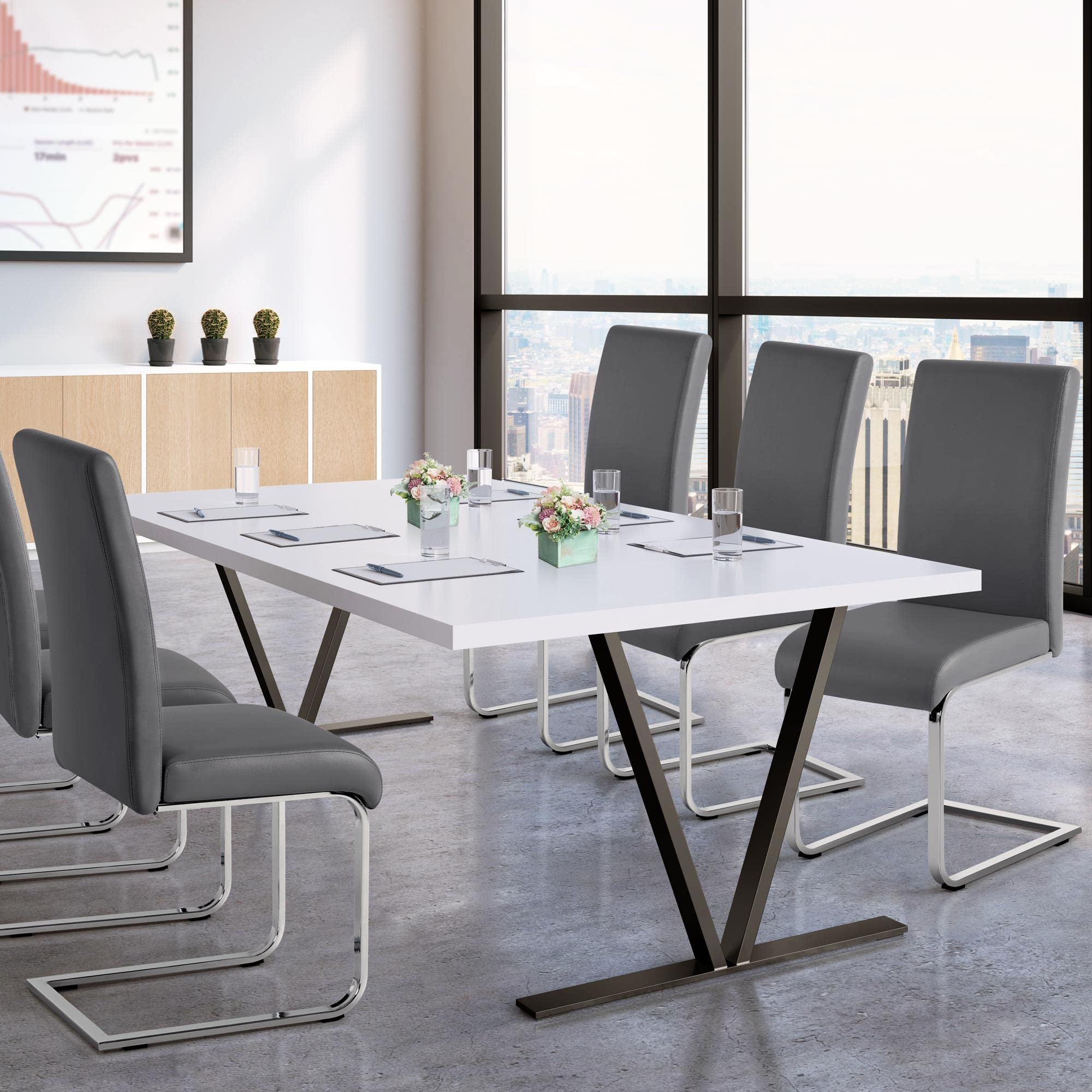 Yaheetech 6-Piece Modern Office Chair Set - Armless Leather Upholstered Side Chairs with High Back & Sturdy Metal Legs, Gray - Perfect for Home Office, Conference Room or Dining Area