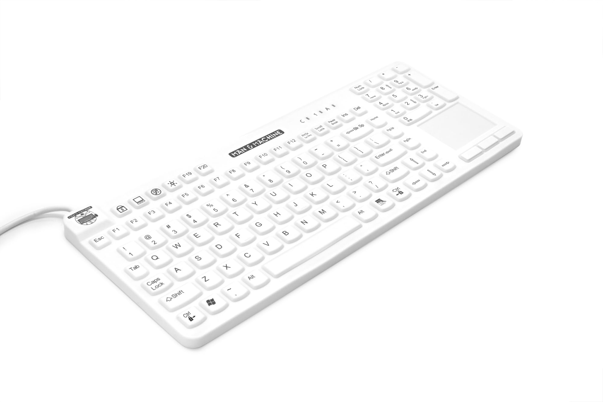 Waterproof Sealed Touch Keyboard for Man & Machine - White | Ideal for Medical, Industrial & Wet Environments